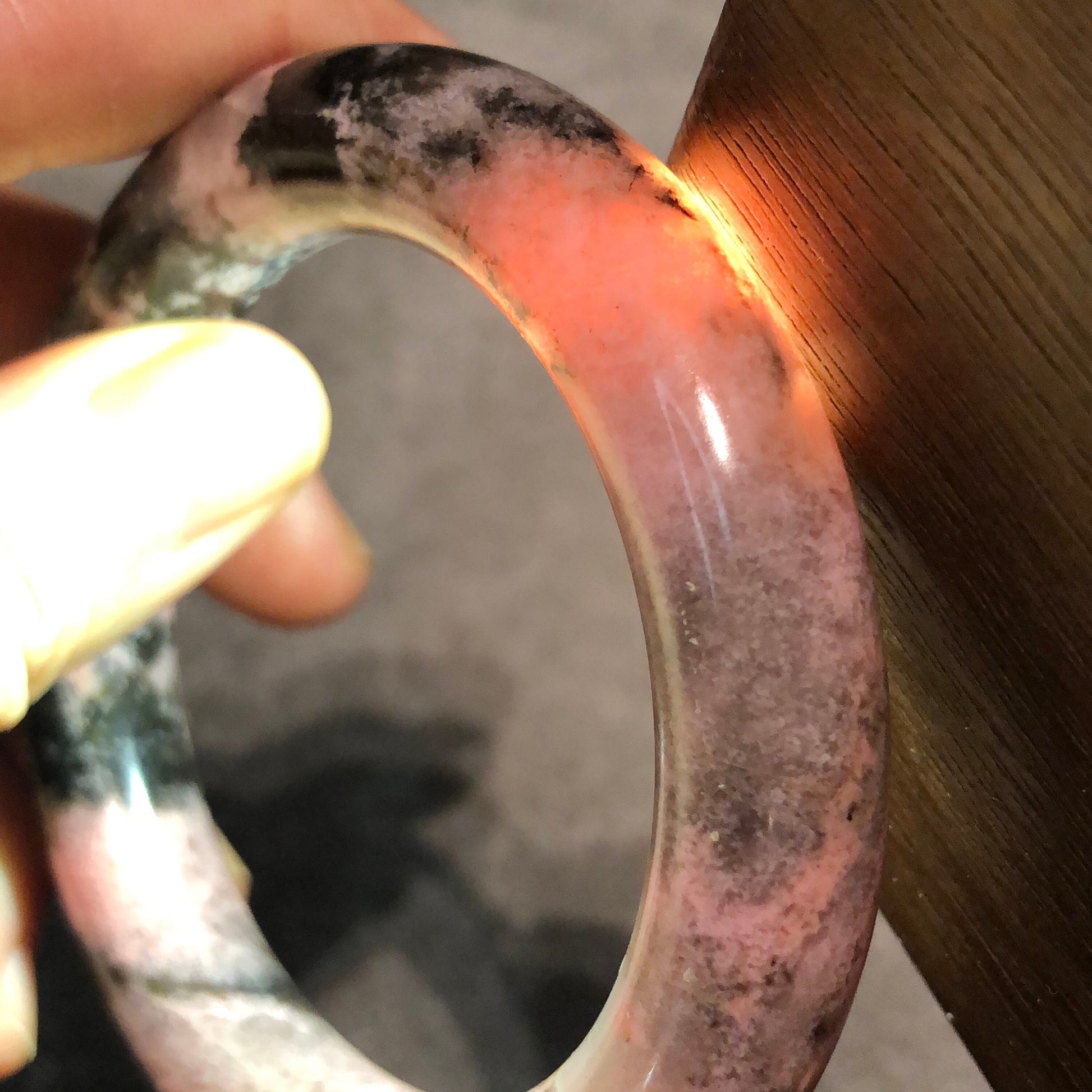 52.3mm Rhodonite Bangle in dusty pink | Pink Desert | Pink Granules and Splashing Ink | Romantic and Fierce | Stone Bangle | Crystal Bangle