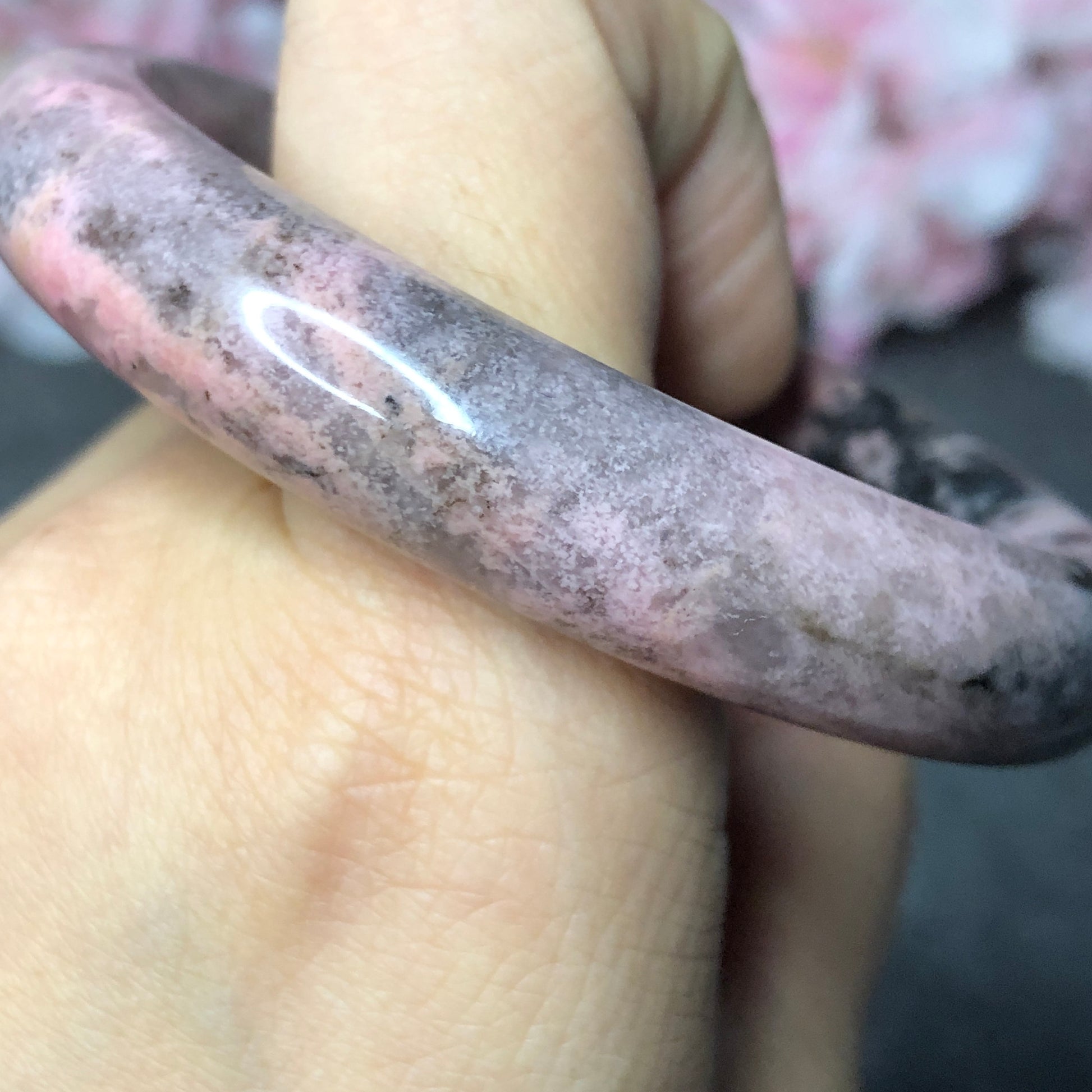 52.3mm Rhodonite Bangle in dusty pink | Pink Desert | Pink Granules and Splashing Ink | Romantic and Fierce | Stone Bangle | Crystal Bangle