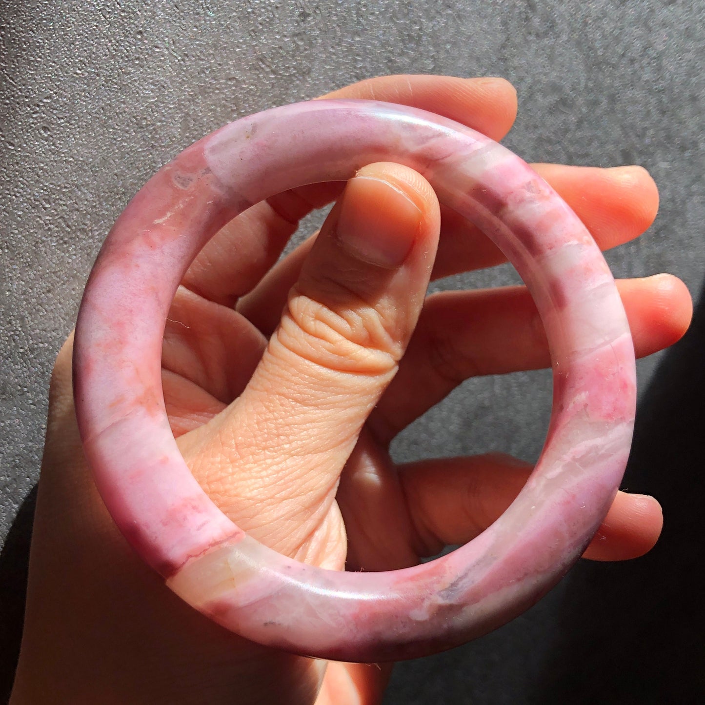 56.6mm Natural Rhodonite Stone Bangle Bracelet | Glim of light at dawn | Baby Pink Gold | White Pink Crystal Gemstone Bangle Healing Stone, raw stone bangle, pink stone bracelet, pink gemstone gift for her, vintage bangle, antique bangle, rhodonite