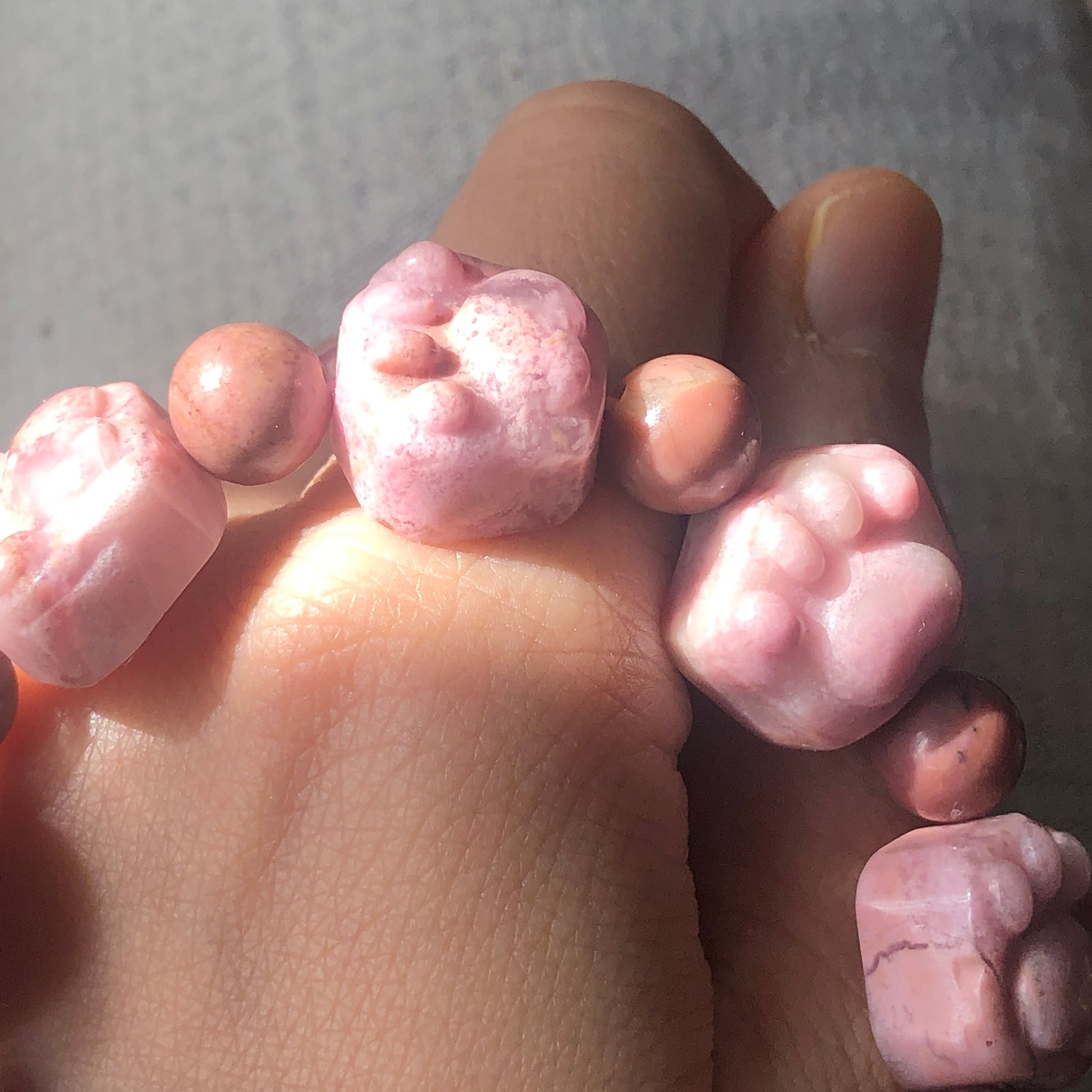 Natural Rhodonite Stone Crystal Bracelet | Cat Paws bead bracelet | Caramel Pink | Raw Stone Bracelet Gemstone Jewelry | Healing Stone Gift