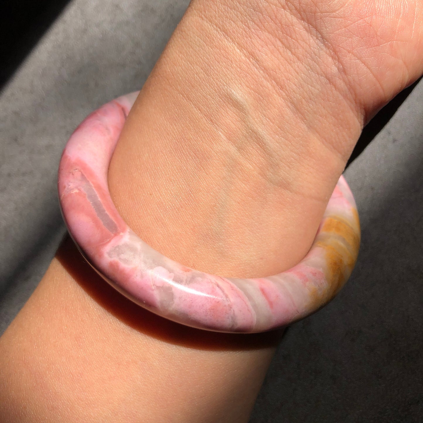 56.6mm Natural Rhodonite Stone Bangle Bracelet | Glim of light at dawn | Baby Pink Gold | White Pink Crystal Gemstone Bangle Healing Stone, raw stone bangle, pink stone bracelet, pink gemstone gift for her, vintage bangle, antique bangle, rhodonite