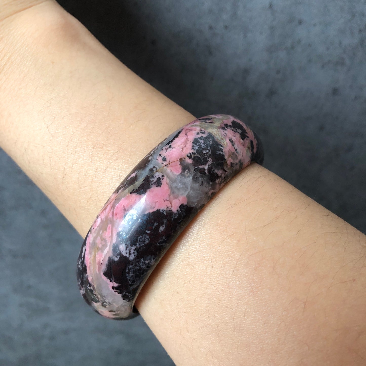 62.4mm High Quality Natural Rhodonite Bangle| Dark Goddess | Icy reddish brown with pink | Mysterious & Sexy | Crystal Bangle