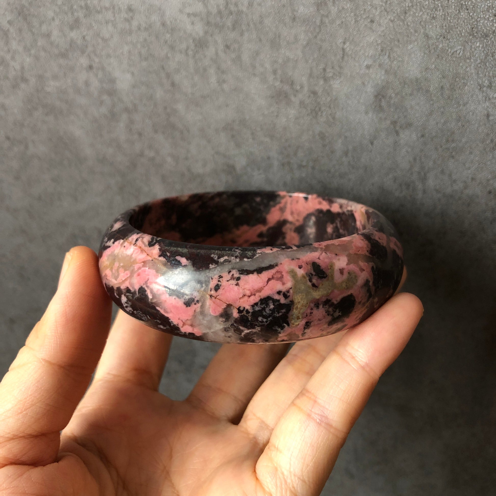 62.4mm High Quality Natural Rhodonite Bangle| Dark Goddess | Icy reddish brown with pink | Mysterious & Sexy | Crystal Bangle