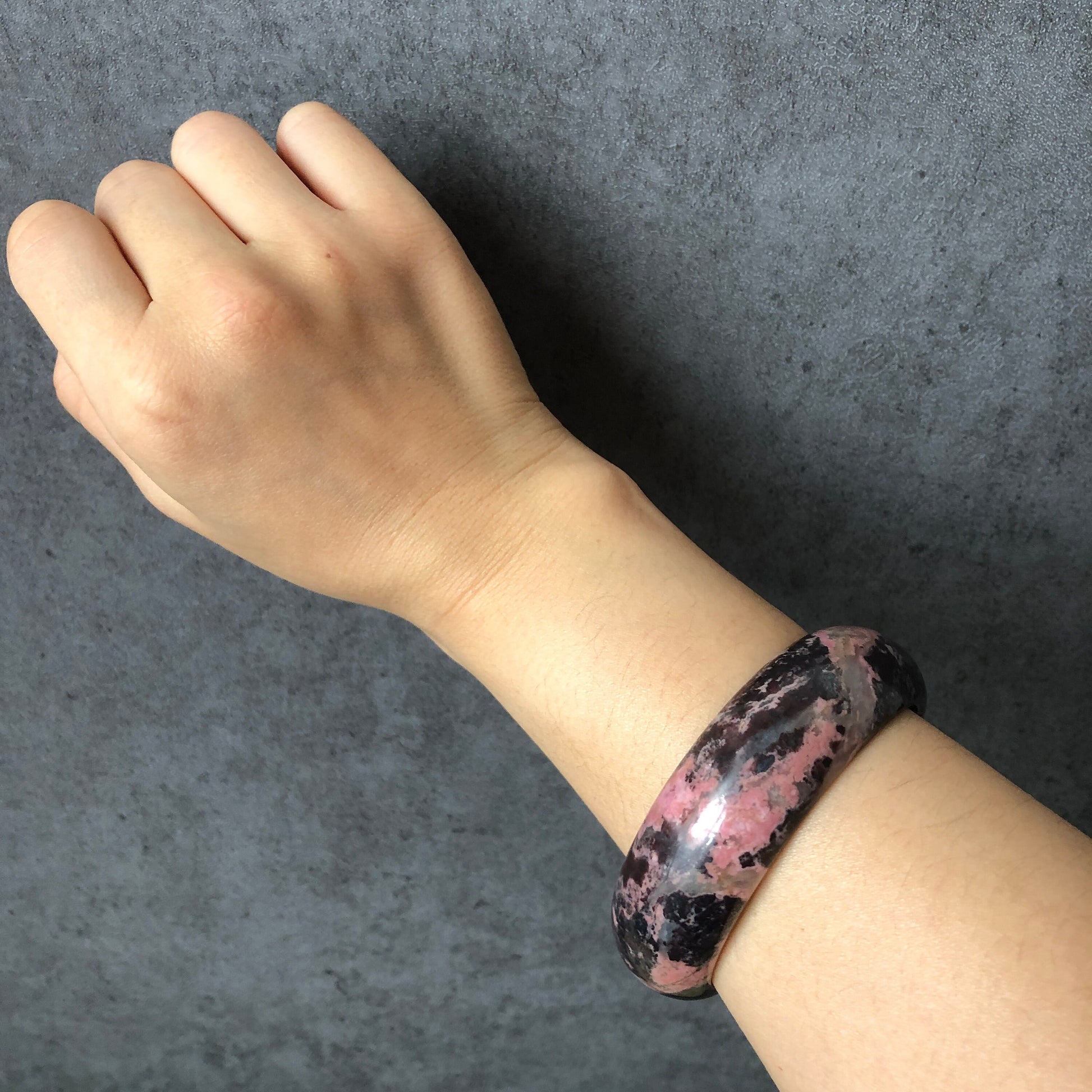 62.4mm High Quality Natural Rhodonite Bangle| Dark Goddess | Icy reddish brown with pink | Mysterious & Sexy | Crystal Bangle