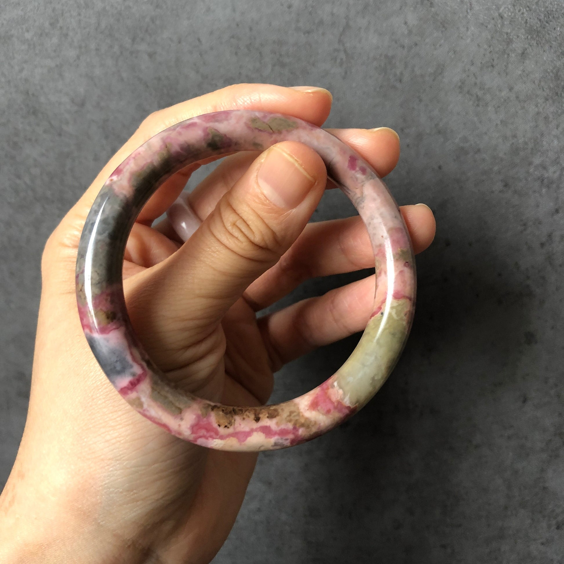 56.5mm High Quality Natural Rhodonite Bangle| Spring Garden | Porcelain blue and Matcha Green | Vivid and Colourful | Crystal Bangle