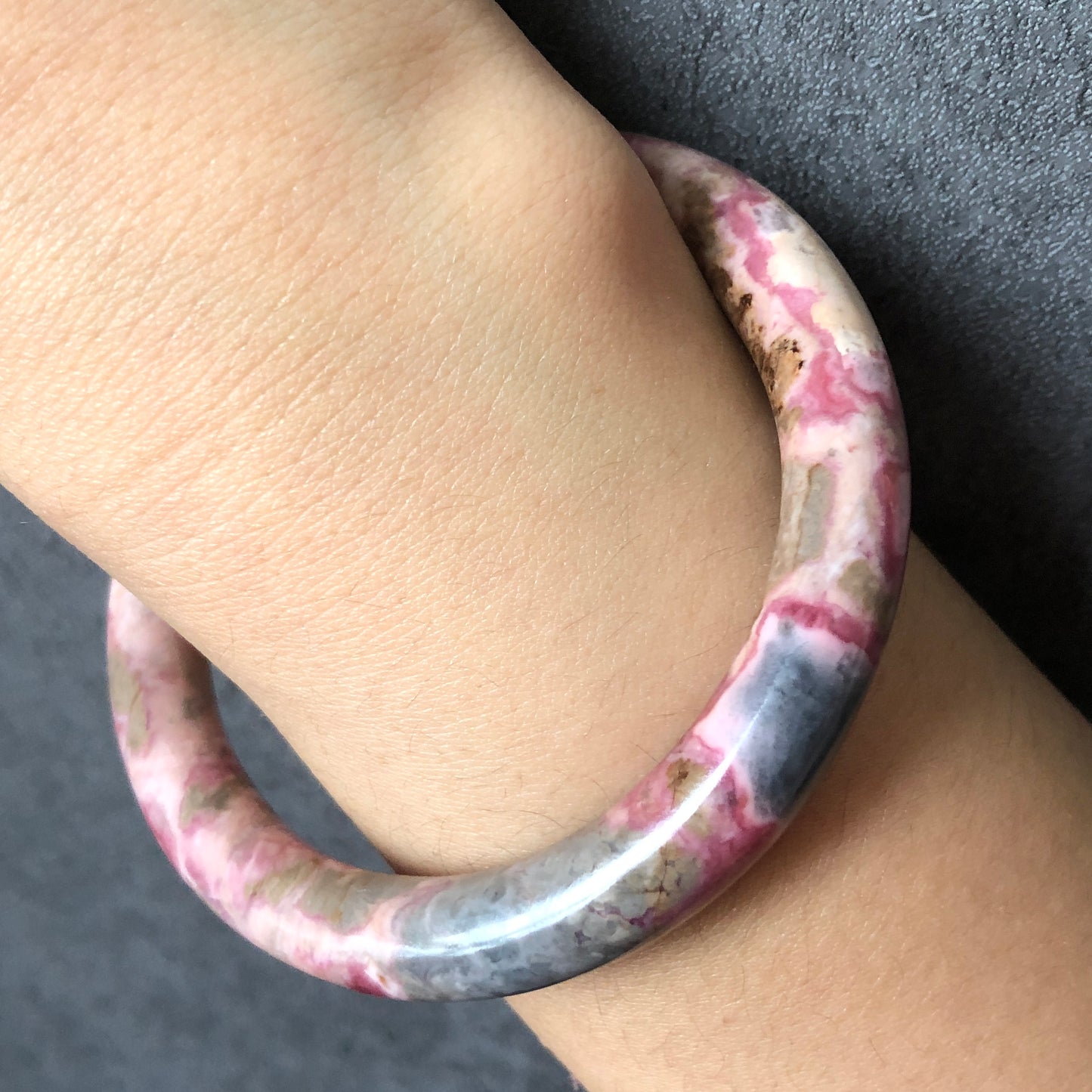 56.5mm High Quality Natural Rhodonite Bangle| Spring Garden | Porcelain blue and Matcha Green | Vivid and Colourful | Crystal Bangle