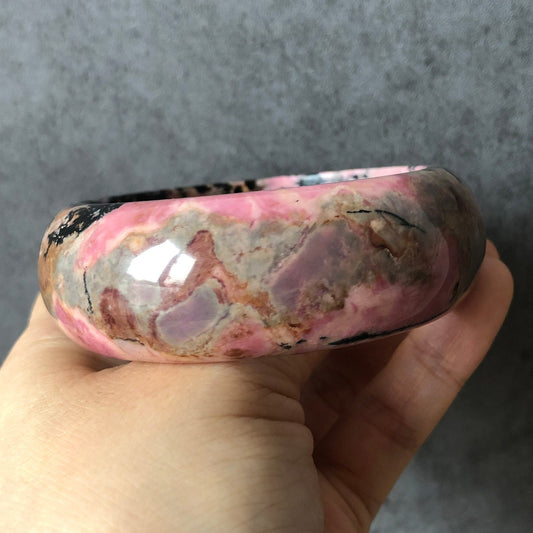 58.5mm Premium Rhodonite Stone Bangle bracelet | Rosy Pink, Porcelain Blue | Gallery of Impressionism | Crystal Gemstone Rock Bangle Gift