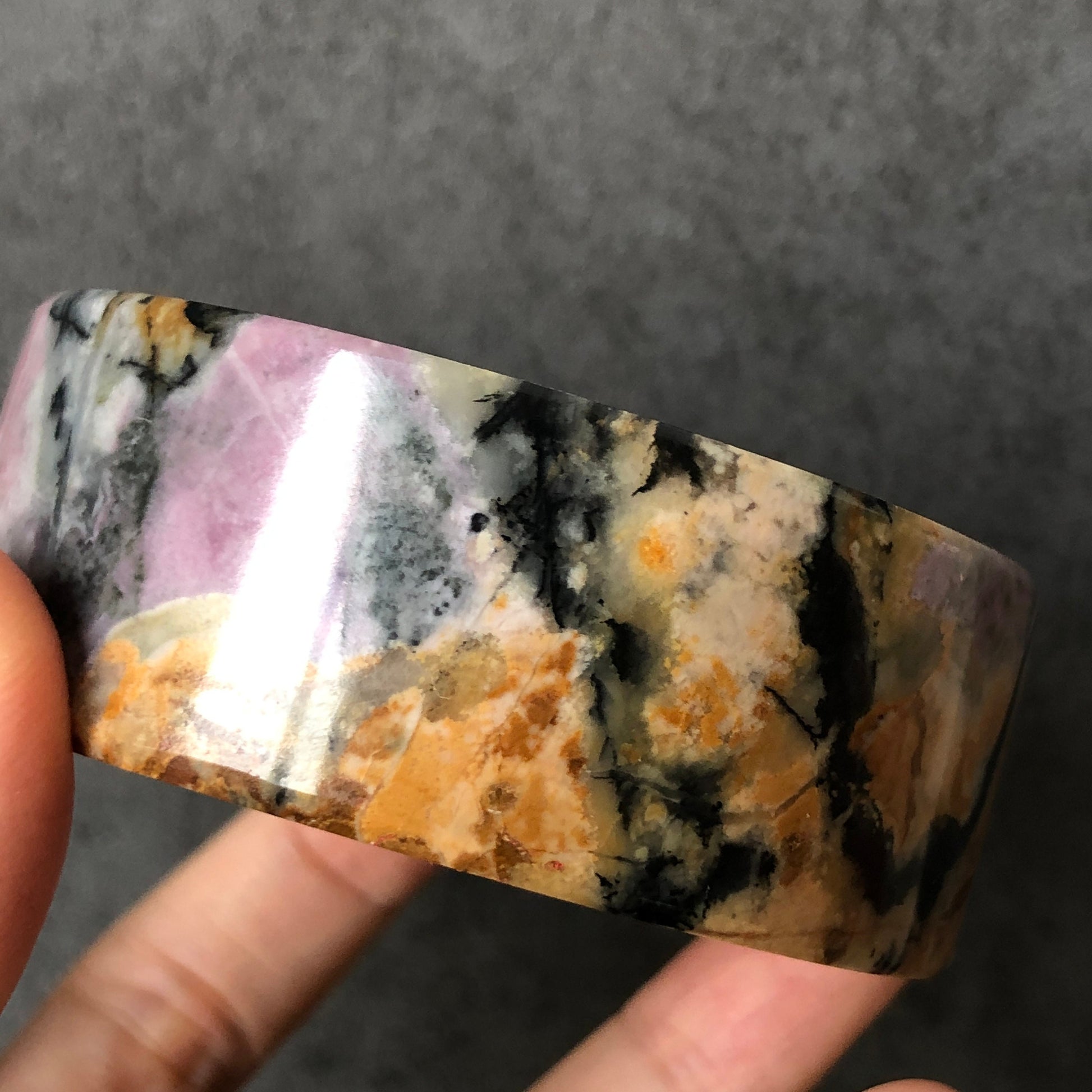 56.3mm Natural Rhodonite Stone Bangle | Dancing Flame | Purple and Gold | Beautiful Scenery | Crystal Gemstone Bangle | Healing Stone Gift