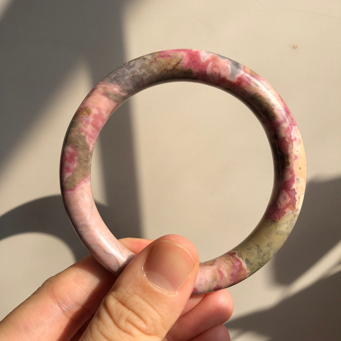 56.5mm High Quality Natural Rhodonite Bangle| Spring Garden | Porcelain blue and Matcha Green | Vivid and Colourful | Crystal Bangle