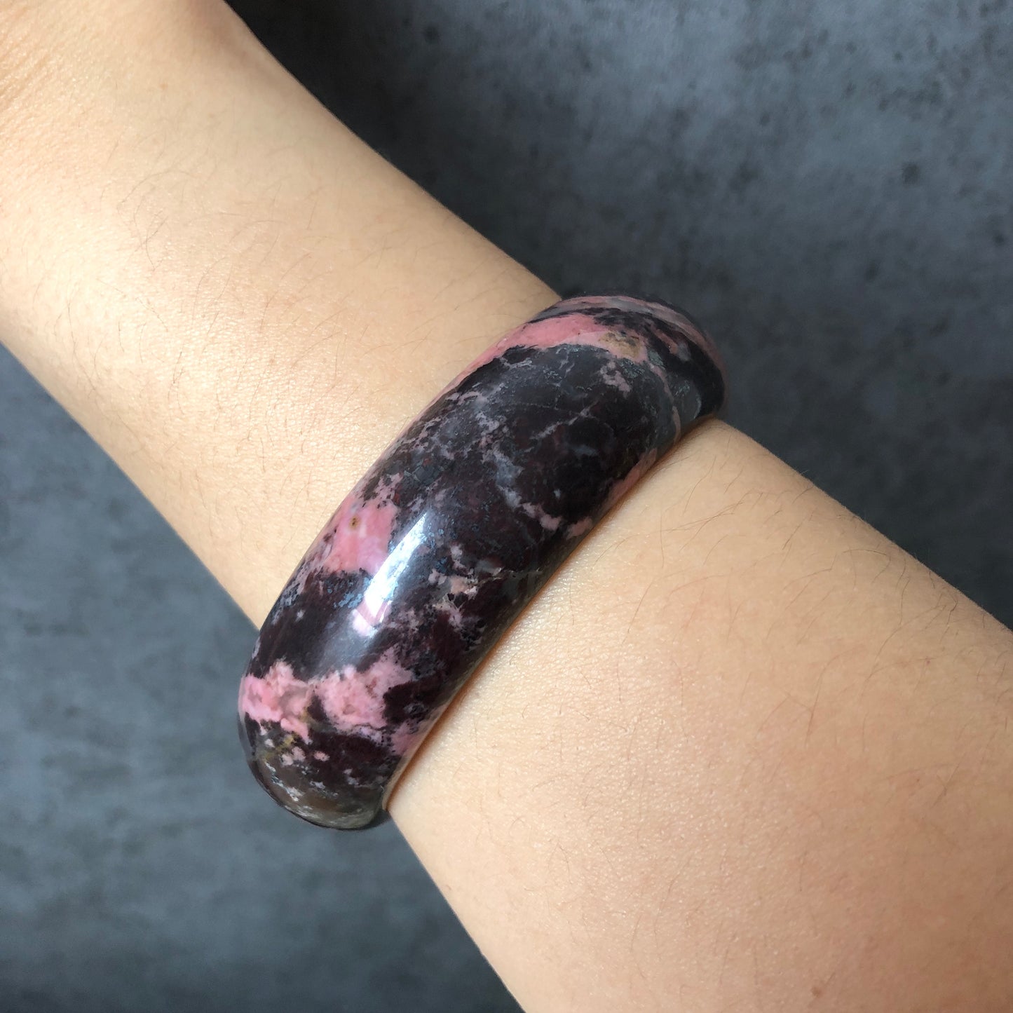 62.4mm High Quality Natural Rhodonite Bangle| Dark Goddess | Icy reddish brown with pink | Mysterious & Sexy | Crystal Bangle