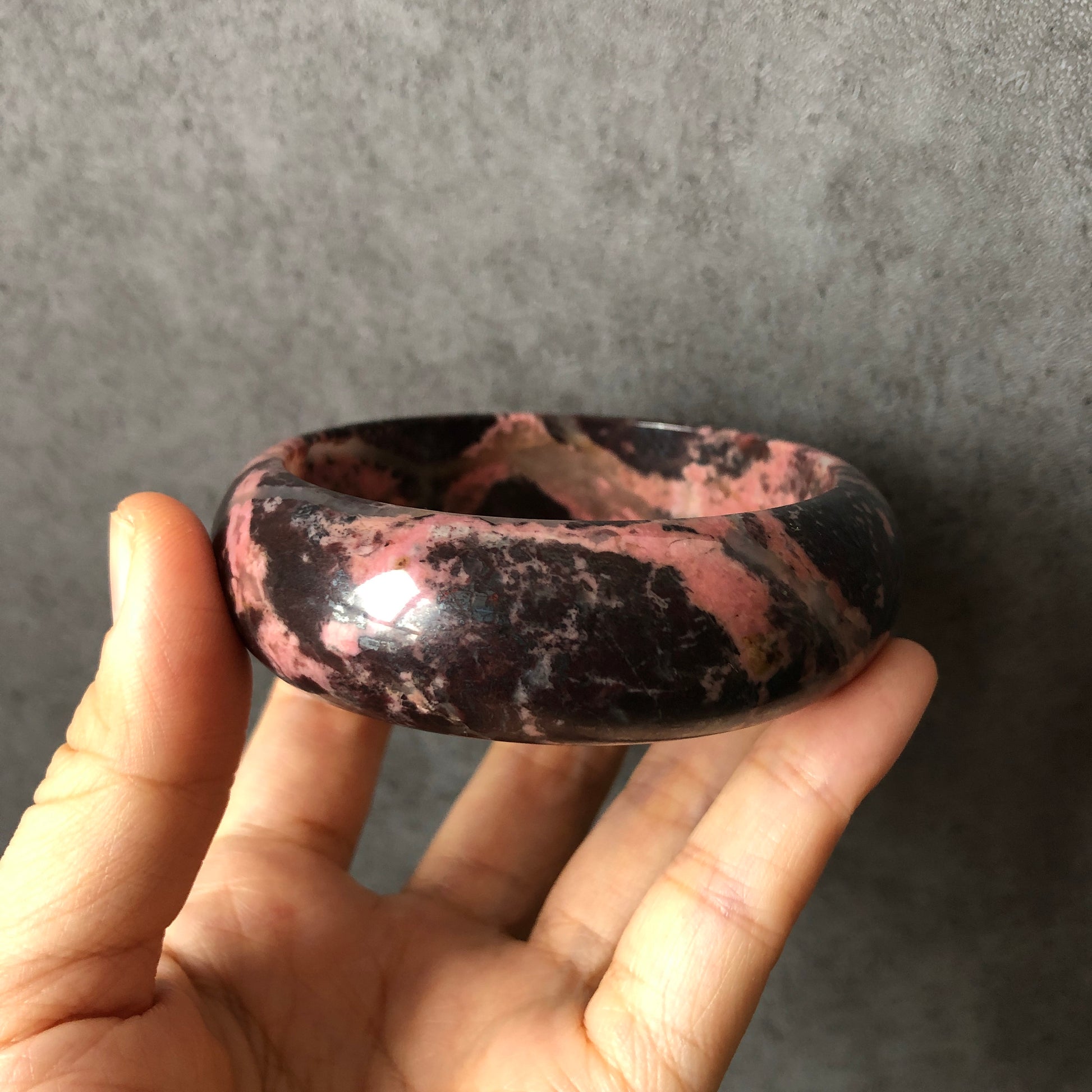 62.4mm High Quality Natural Rhodonite Bangle| Dark Goddess | Icy reddish brown with pink | Mysterious & Sexy | Crystal Bangle