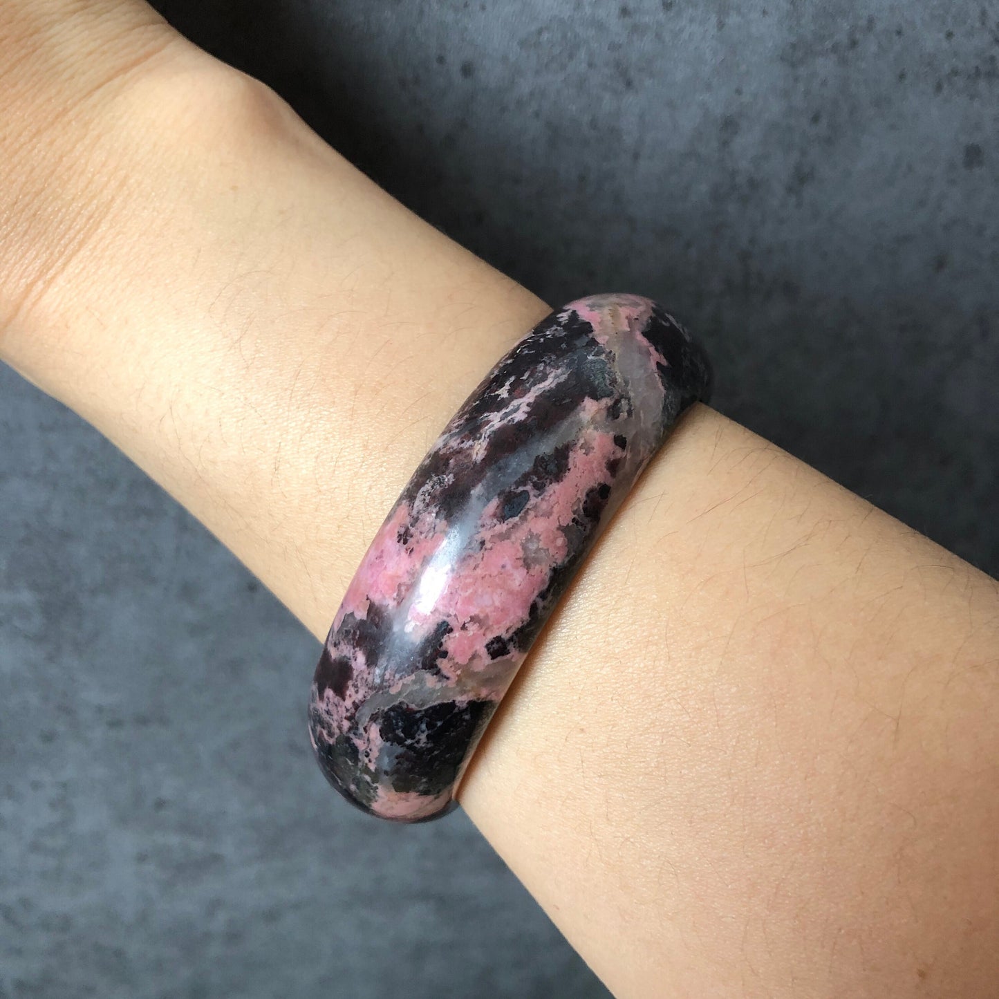 62.4mm High Quality Natural Rhodonite Bangle| Dark Goddess | Icy reddish brown with pink | Mysterious & Sexy | Crystal Bangle