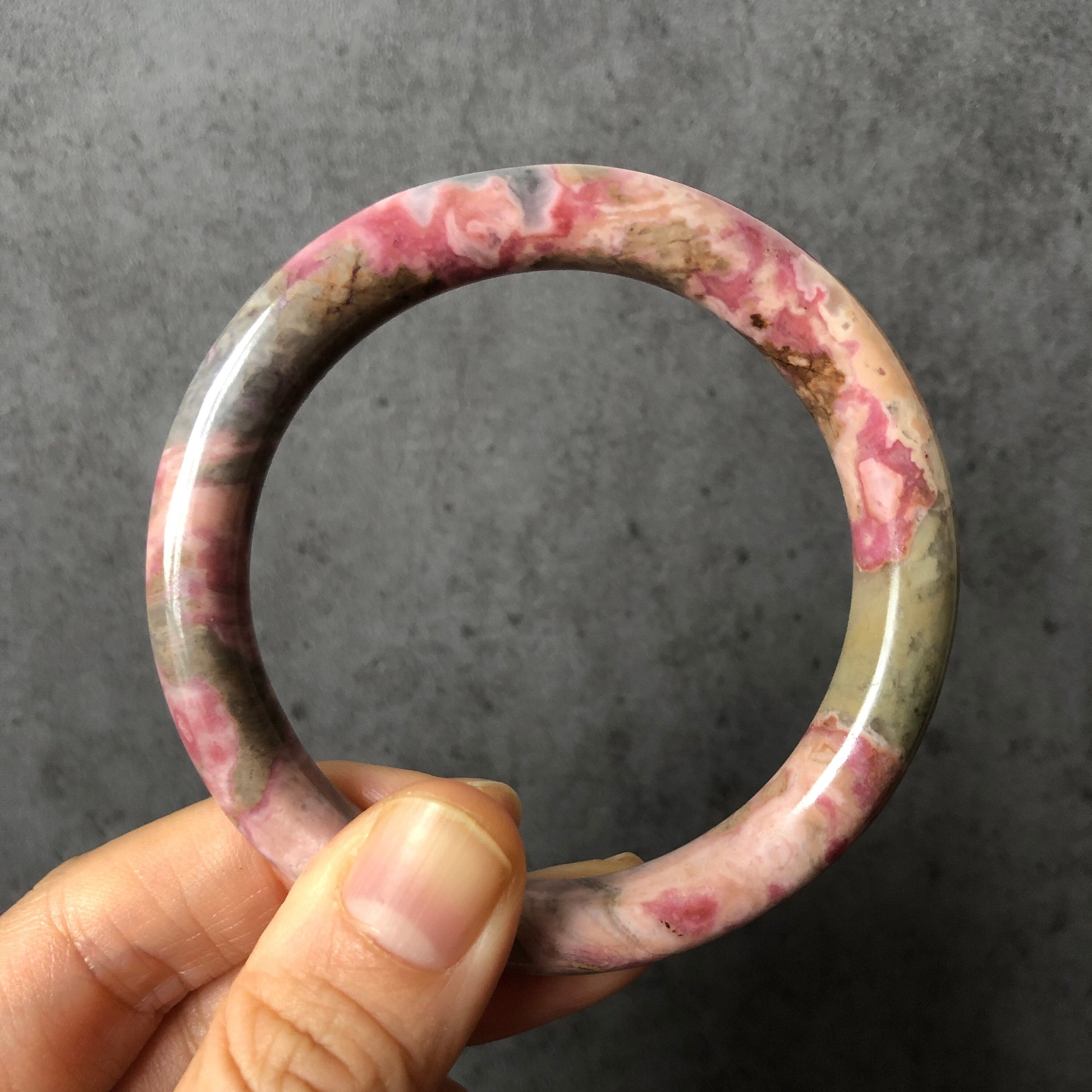 56.5mm High Quality Natural Rhodonite Bangle| Spring Garden | Porcelain blue and Matcha Green | Vivid and Colourful | Crystal Bangle