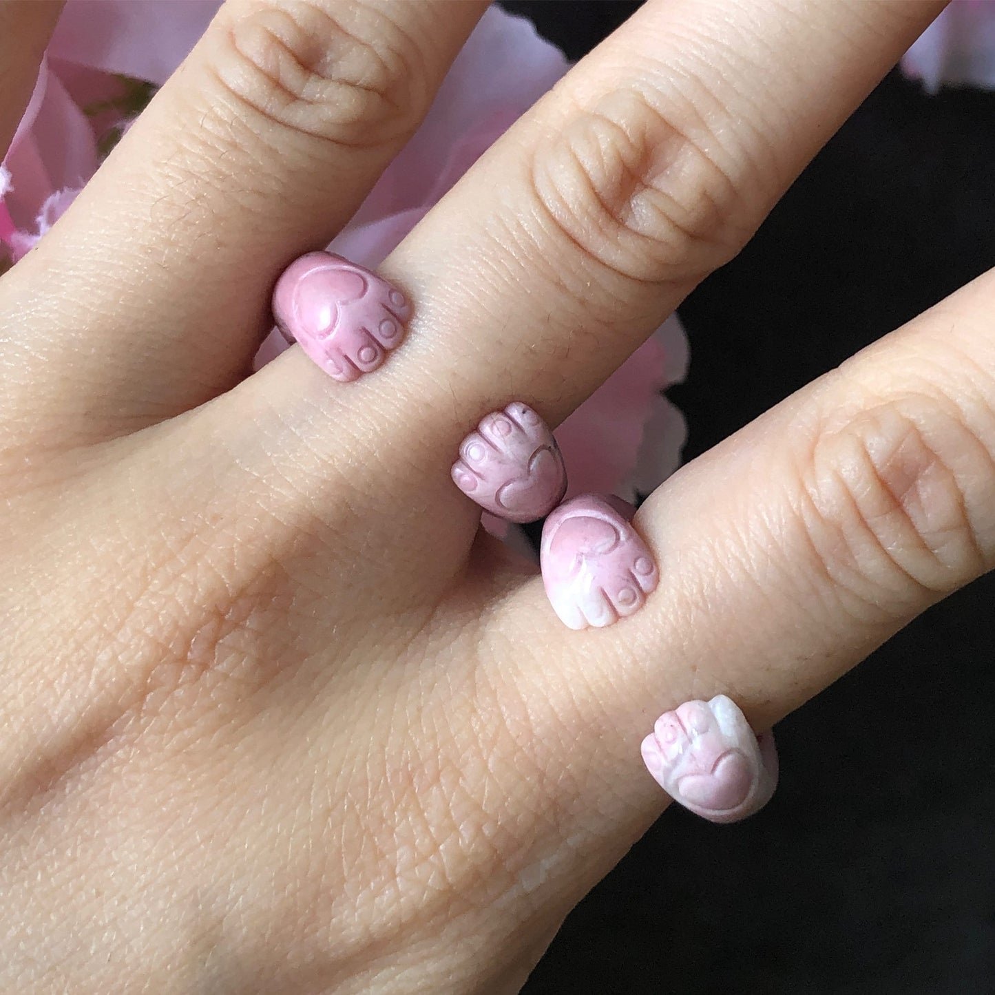 Rhodonite Cat Paw Ring | Milky Pink | Sweet and Cute | Natural Rhodonite| 17mm