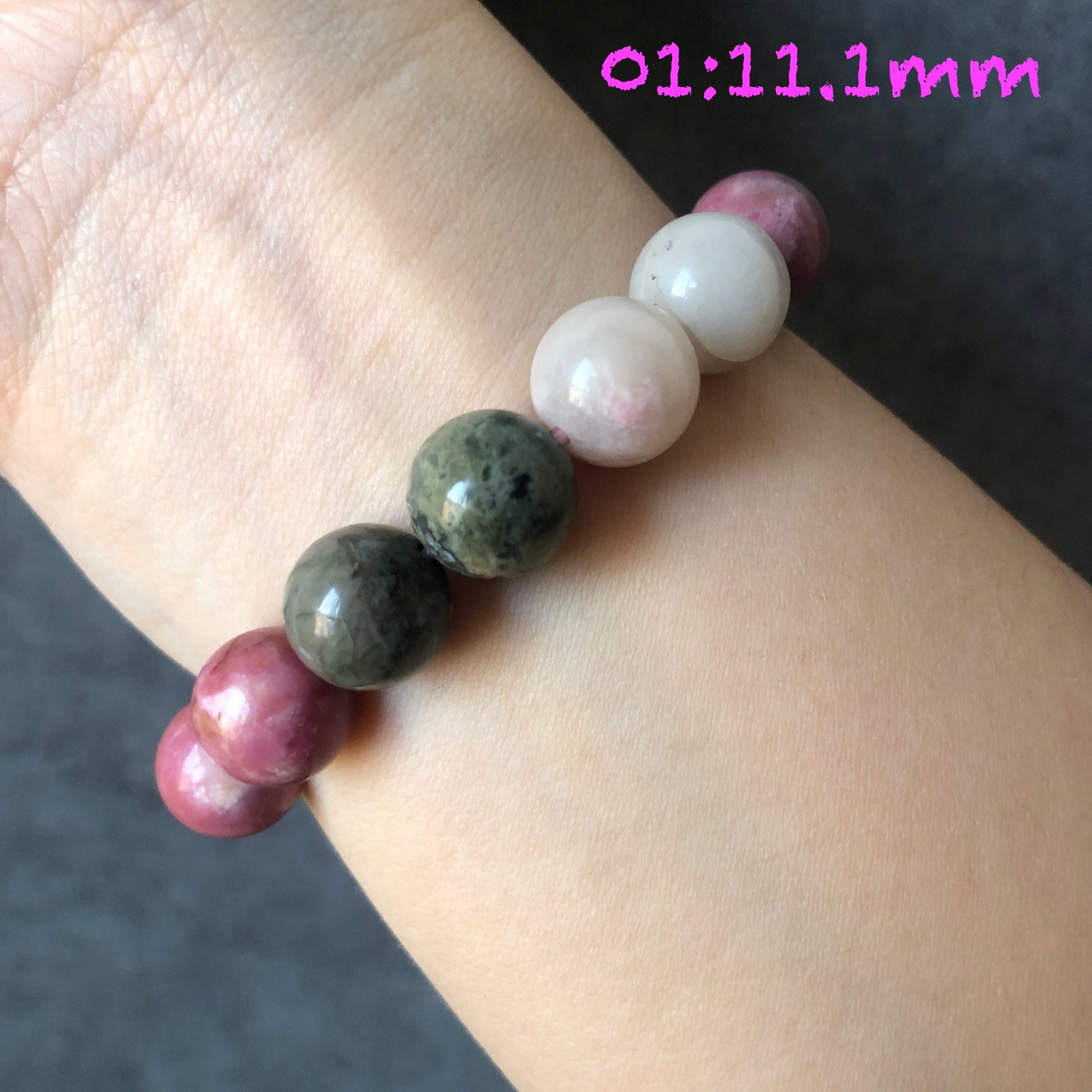 Natural Pink Rhodonite Stone Bracelets｜Candy Bracelet｜White Green Pink Crystal Bead Bracelet ｜Raw Stone Bracelet Jewelry | Healing Stone