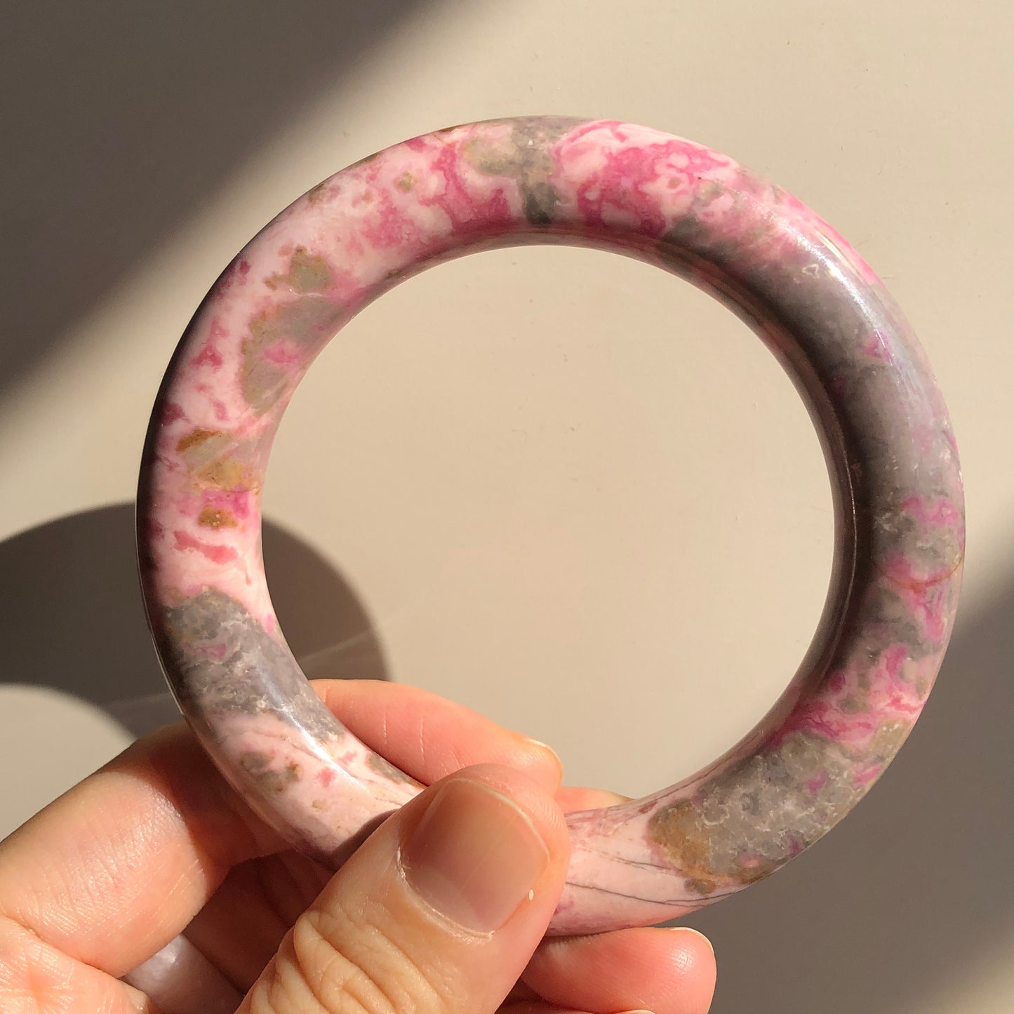 57.2mm Natural Rhodonite Stone Bangle | Baby Pink & Blue | Blueberry and Strawberry Milkshake | Crystal Gemstone Bracelet Healing Stone