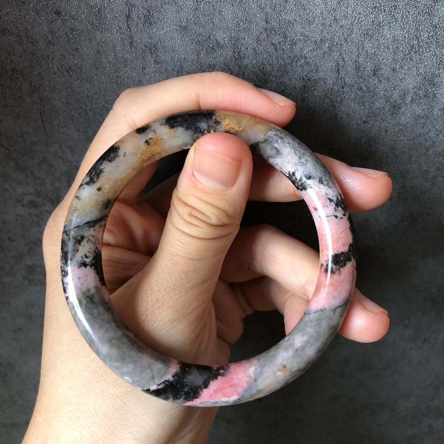 54.6mm Natural Rhodonite Stone Bangle Bracelet | Punk It! | Blue with Black Ink | Bold & Playful Crystal Gemstone Bangle | Healing Stone