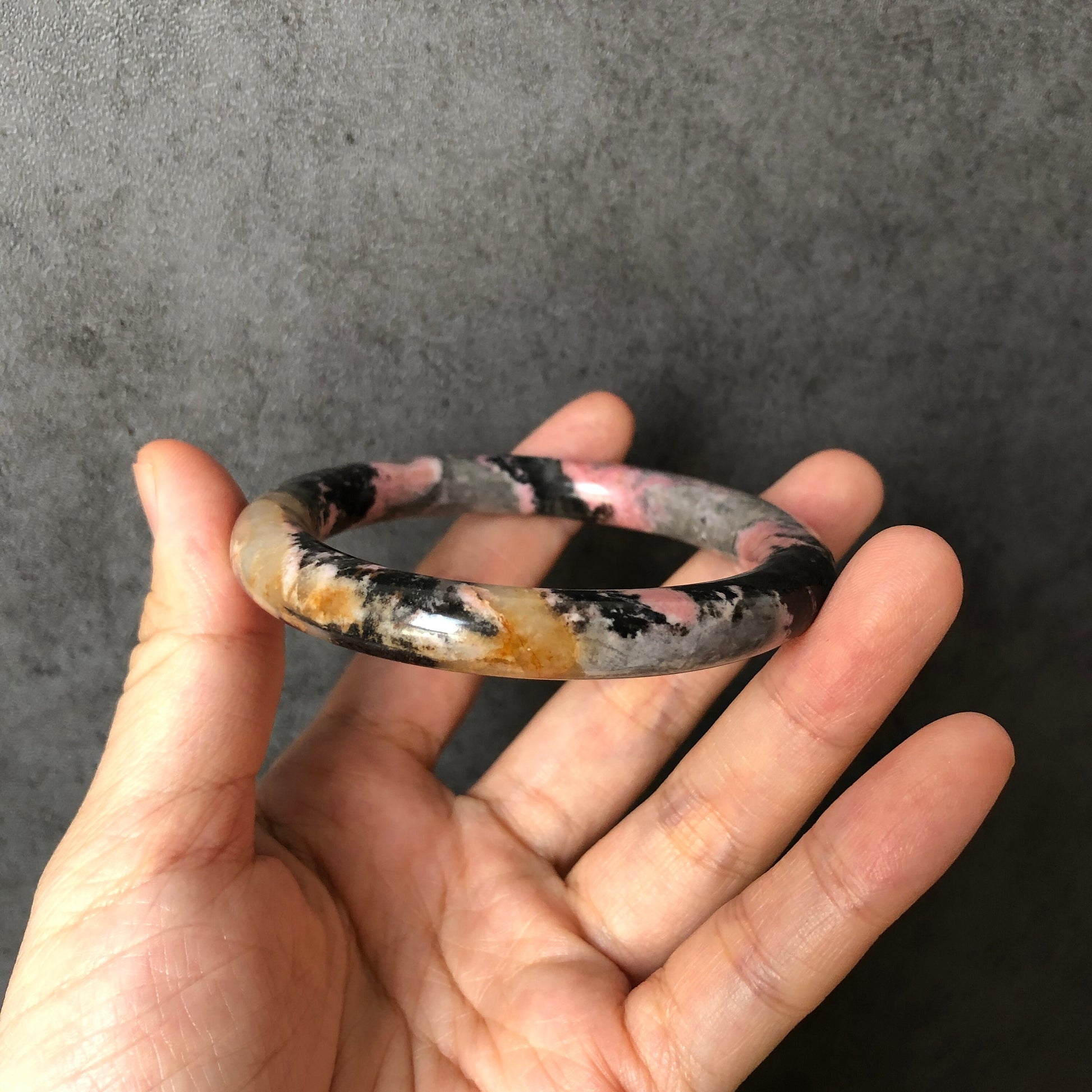 54.6mm Natural Rhodonite Stone Bangle Bracelet | Punk It! | Blue with Black Ink | Bold & Playful Crystal Gemstone Bangle | Healing Stone