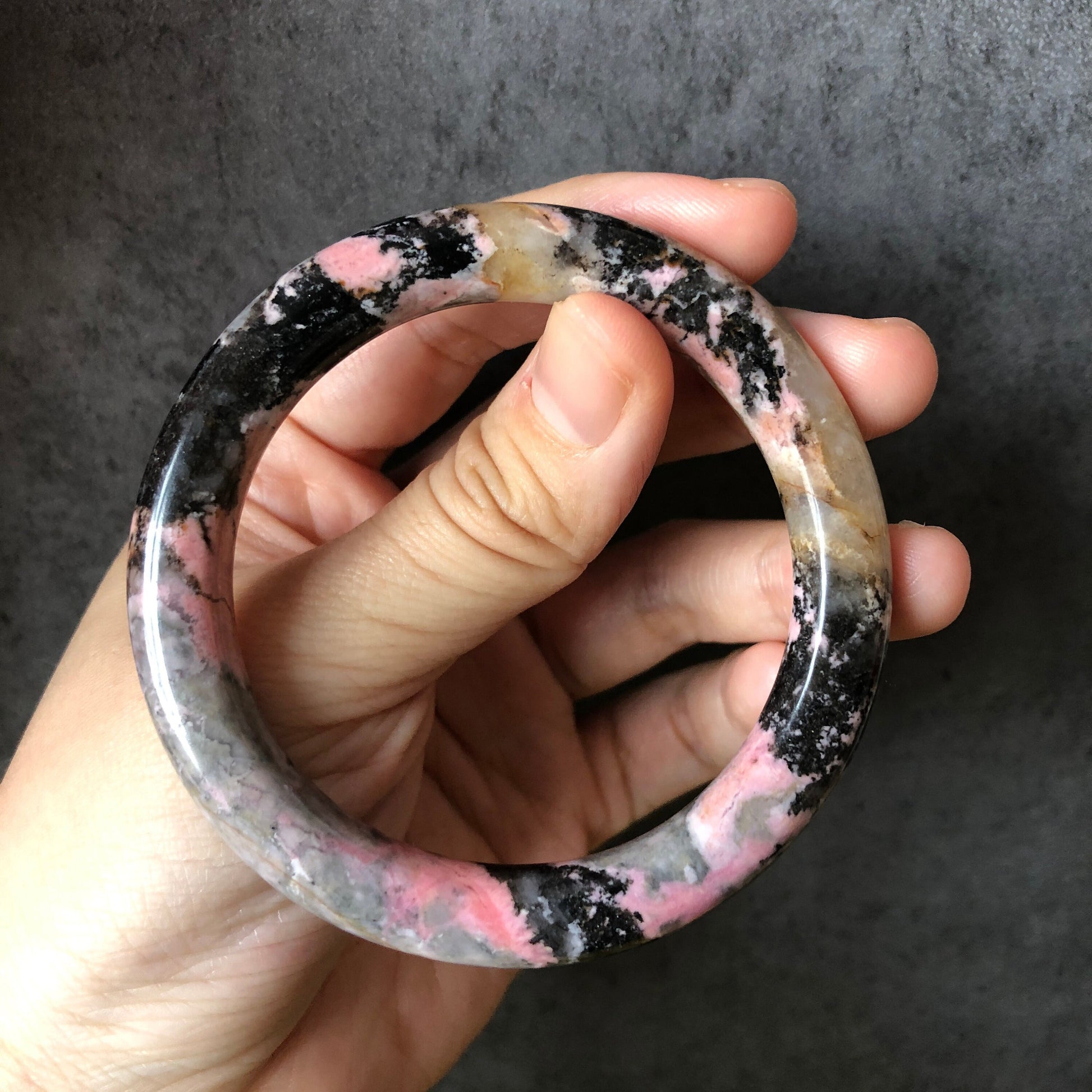 54.6mm Natural Rhodonite Stone Bangle Bracelet | Punk It! | Blue with Black Ink | Bold & Playful Crystal Gemstone Bangle | Healing Stone