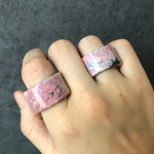 High Quality Natural Rhodonite Ring | Secret Rosy Garden| Sweet & Romantic | Icy Milky Pink | 16-17mm