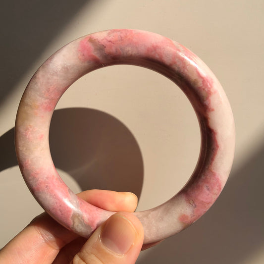 58.6mm Natural Rhodonite Stone Bangle | Strawberry Cotton Candy | Milky White Pink | Crystal Gemstone Bracelet | Healing Stone Gift for her