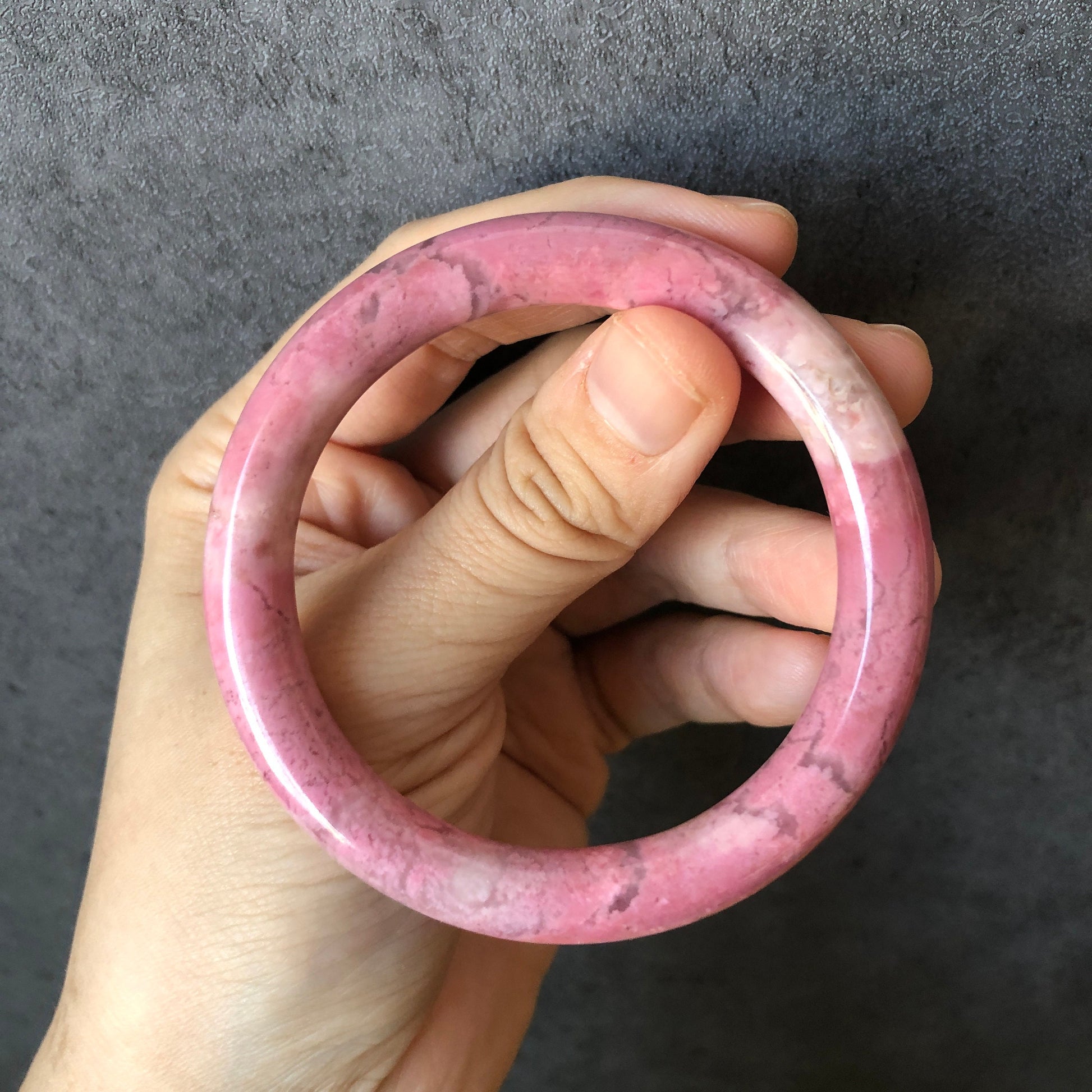 52.7mm Natural Rhodonite Bangle | Rose Garden | Rosy Pink | Crystal Gemstone Bangle for Women | Pink Raw Stone Bracelet | Healing Stone Gift