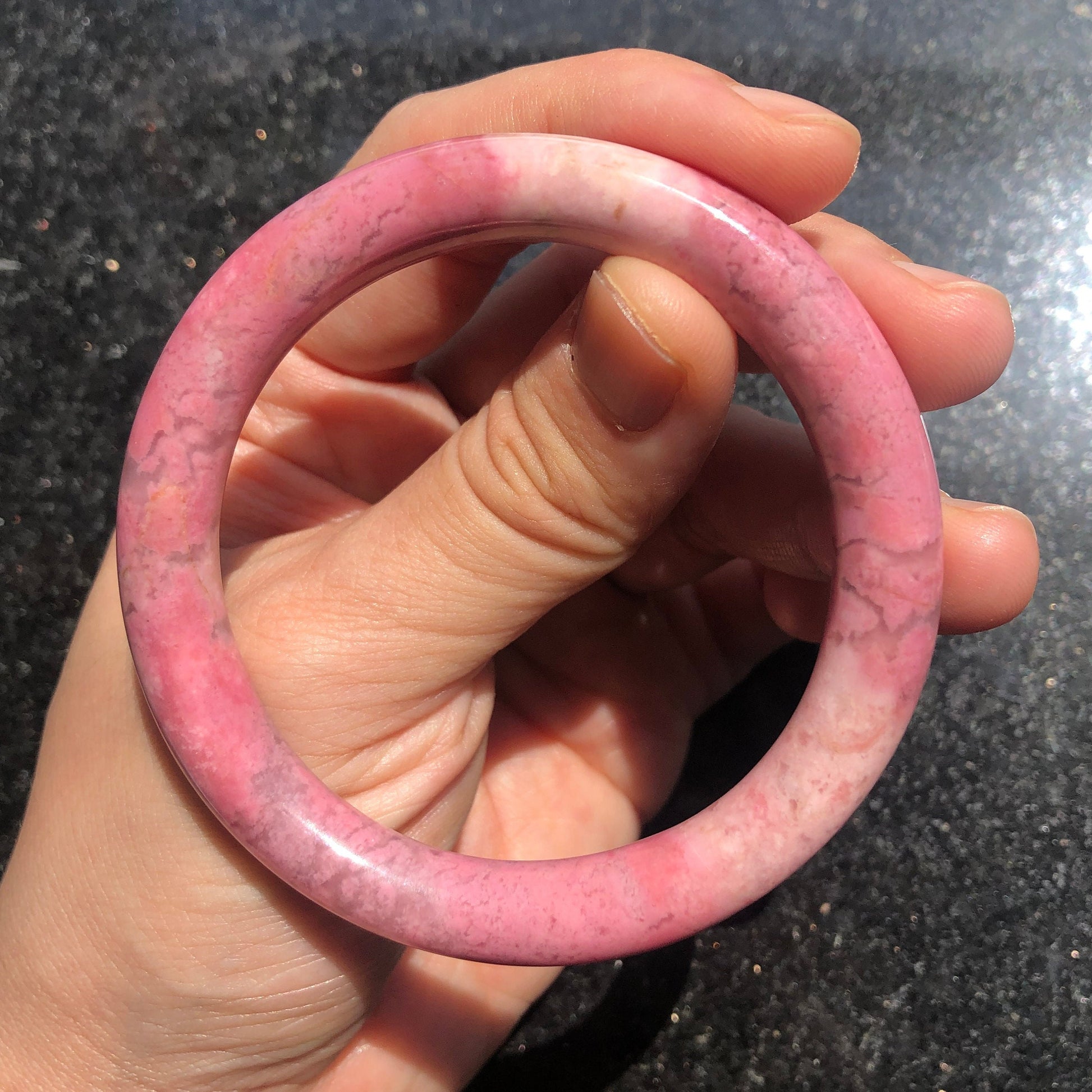 52.7mm Natural Rhodonite Bangle | Rose Garden | Rosy Pink | Crystal Gemstone Bangle for Women | Pink Raw Stone Bracelet | Healing Stone Gift