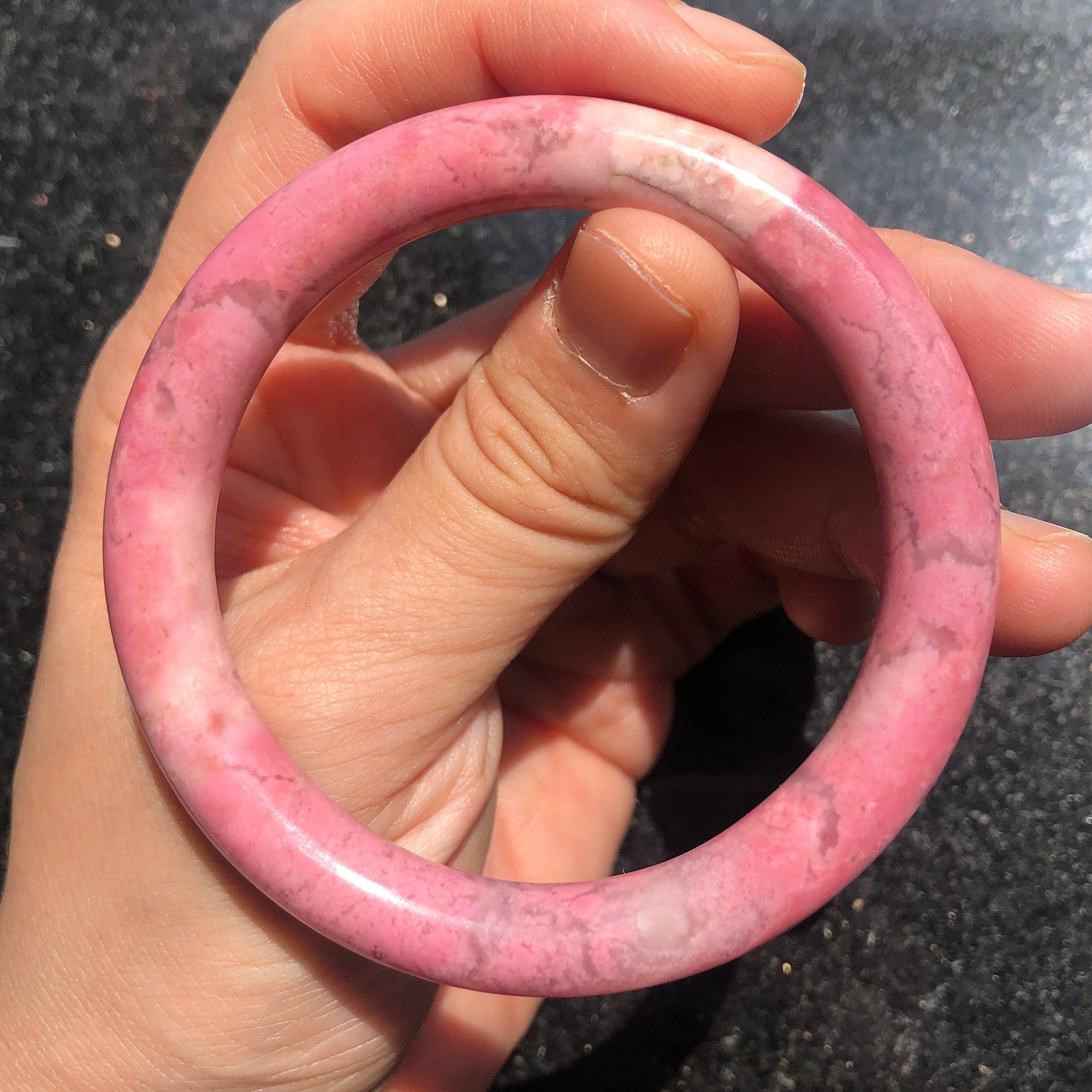 52.7mm Natural Rhodonite Bangle | Rose Garden | Rosy Pink | Crystal Gemstone Bangle for Women | Pink Raw Stone Bracelet | Healing Stone Gift