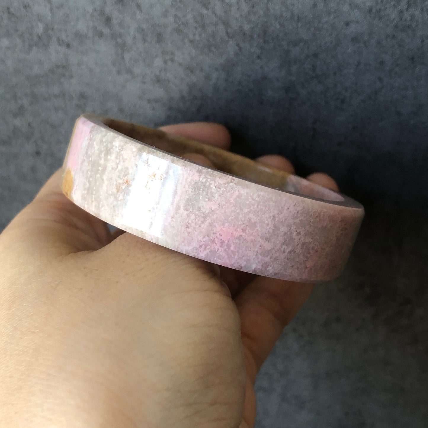 58.4mm Natural Rhodonite Bangle Bracelet | Autumn Rain | Golden Pink Sakura Rain | Raw Crystal Gemstone Bangle | Pink Stone Bangle for Women