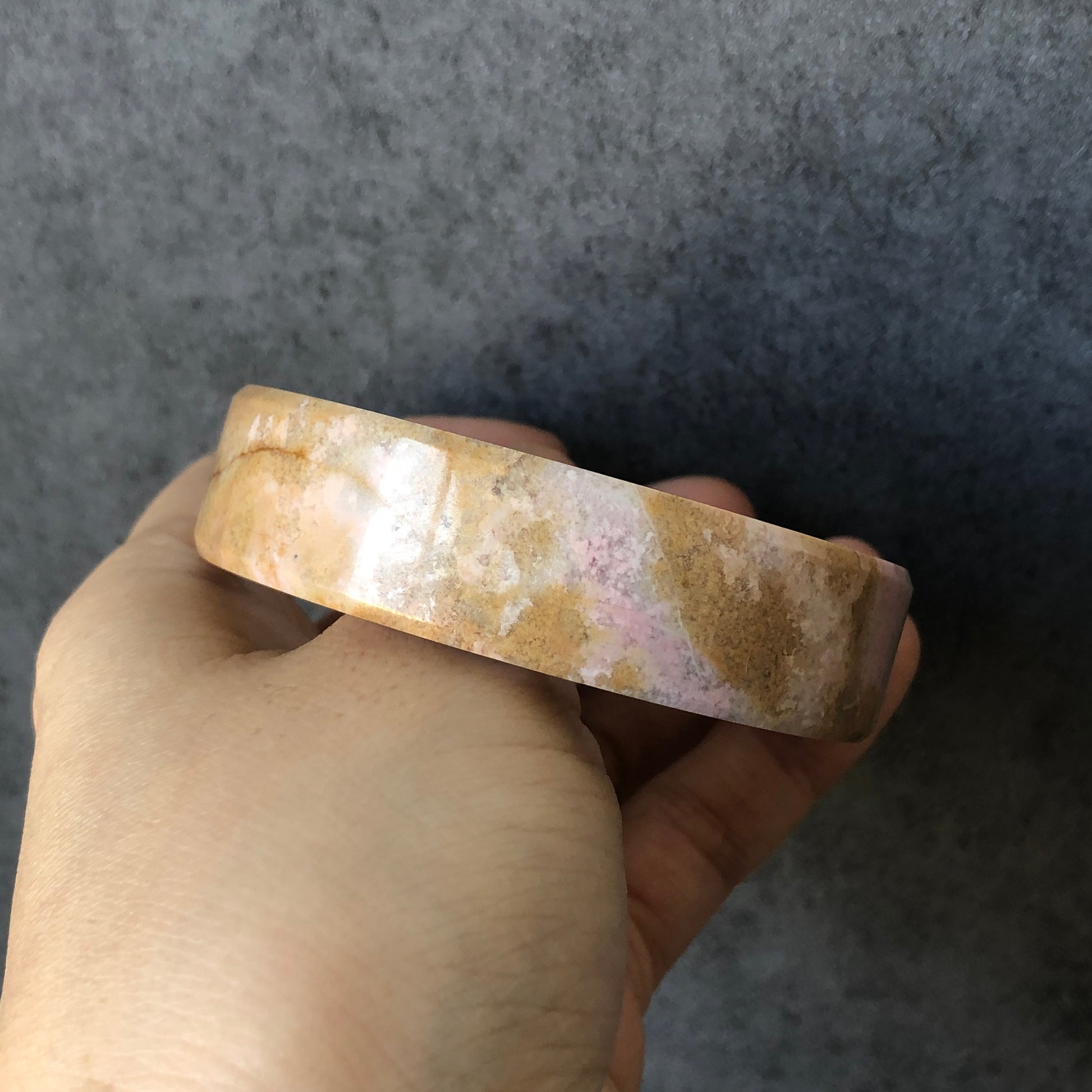 58.4mm Natural Rhodonite Bangle Bracelet | Autumn Rain | Golden Pink Sakura Rain | Raw Crystal Gemstone Bangle | Pink Stone Bangle for Women