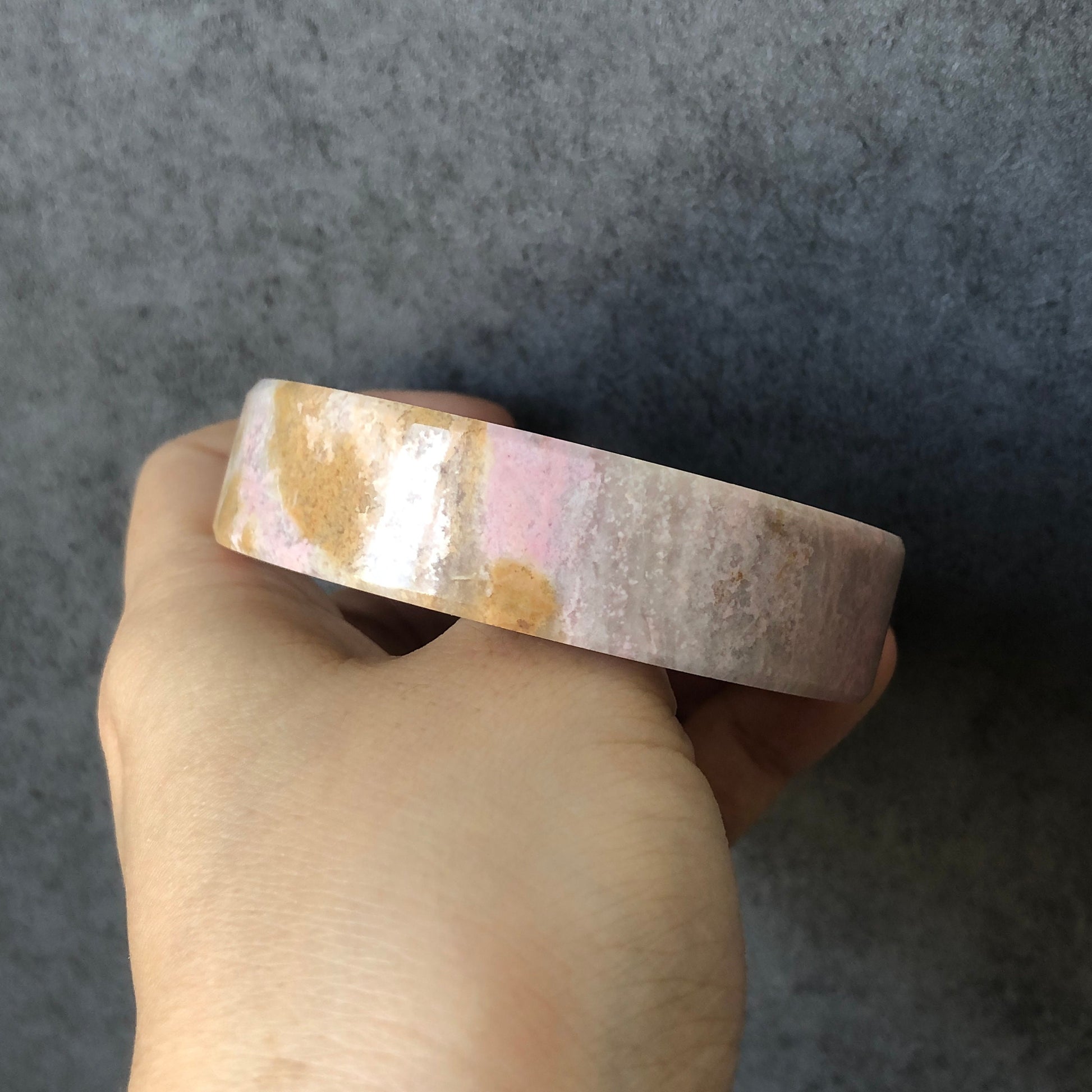 58.4mm Natural Rhodonite Bangle Bracelet | Autumn Rain | Golden Pink Sakura Rain | Raw Crystal Gemstone Bangle | Pink Stone Bangle for Women