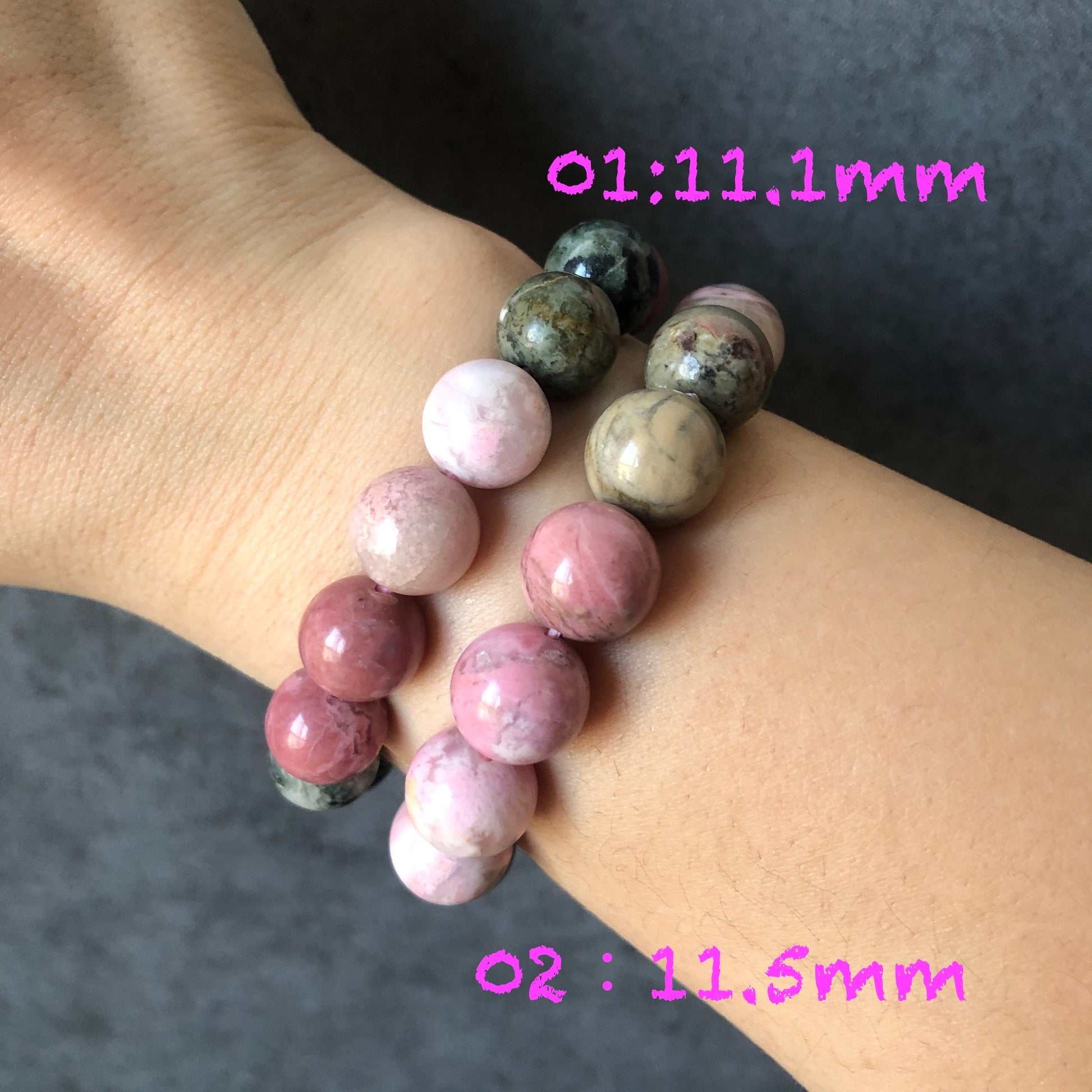 Natural Pink Rhodonite Stone Bracelets｜Candy Bracelet｜White Green Pink Crystal Bead Bracelet ｜Raw Stone Bracelet Jewelry | Healing Stone