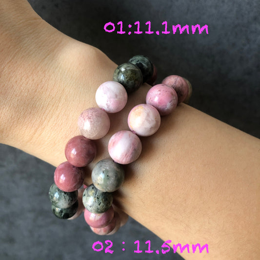 Natural Pink Rhodonite Stone Bracelets｜Candy Bracelet｜White Green Pink Crystal Bead Bracelet ｜Raw Stone Bracelet Jewelry | Healing Stone