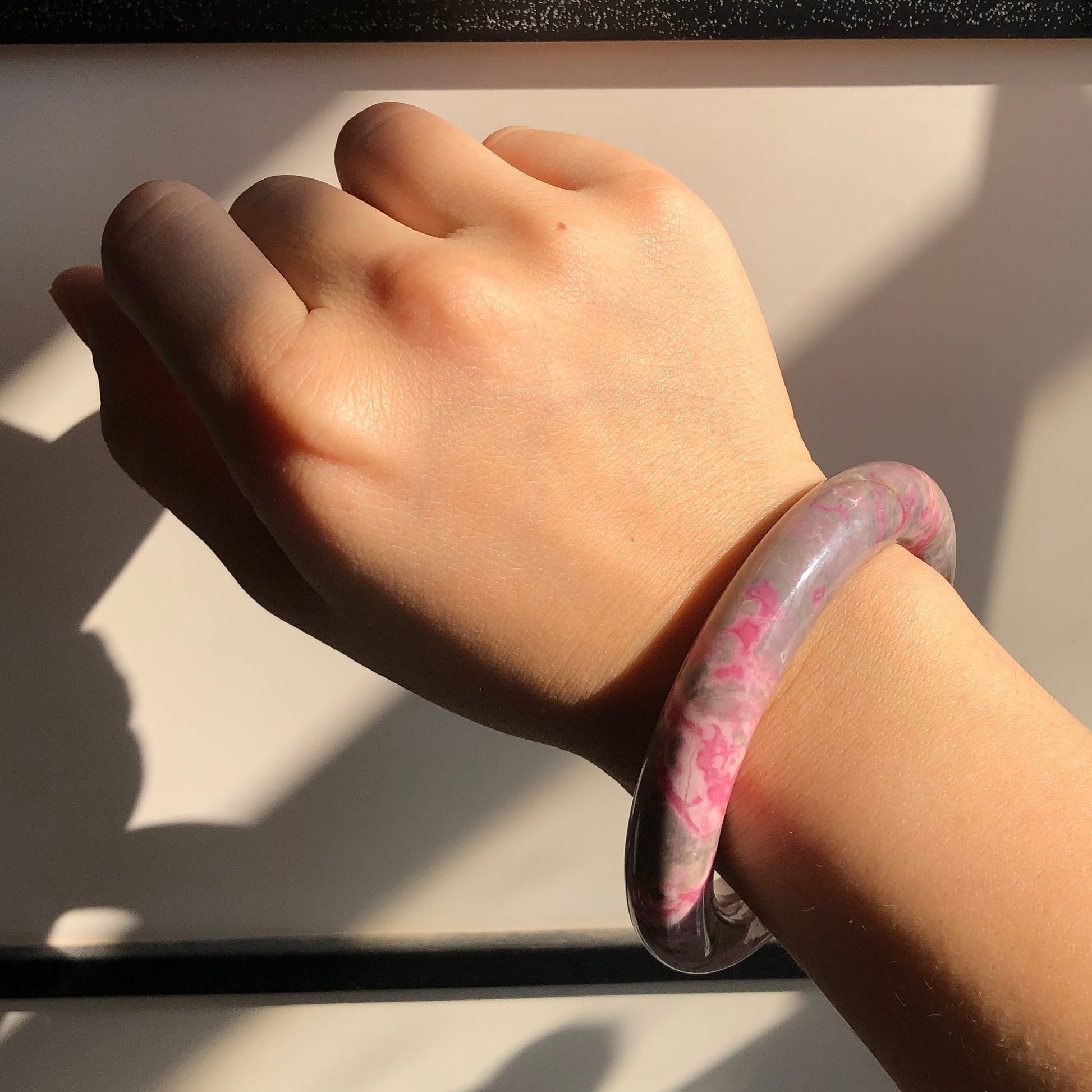 57.2mm Natural Rhodonite Stone Bangle | Baby Pink & Blue | Blueberry and Strawberry Milkshake | Crystal Gemstone Bracelet Healing Stone