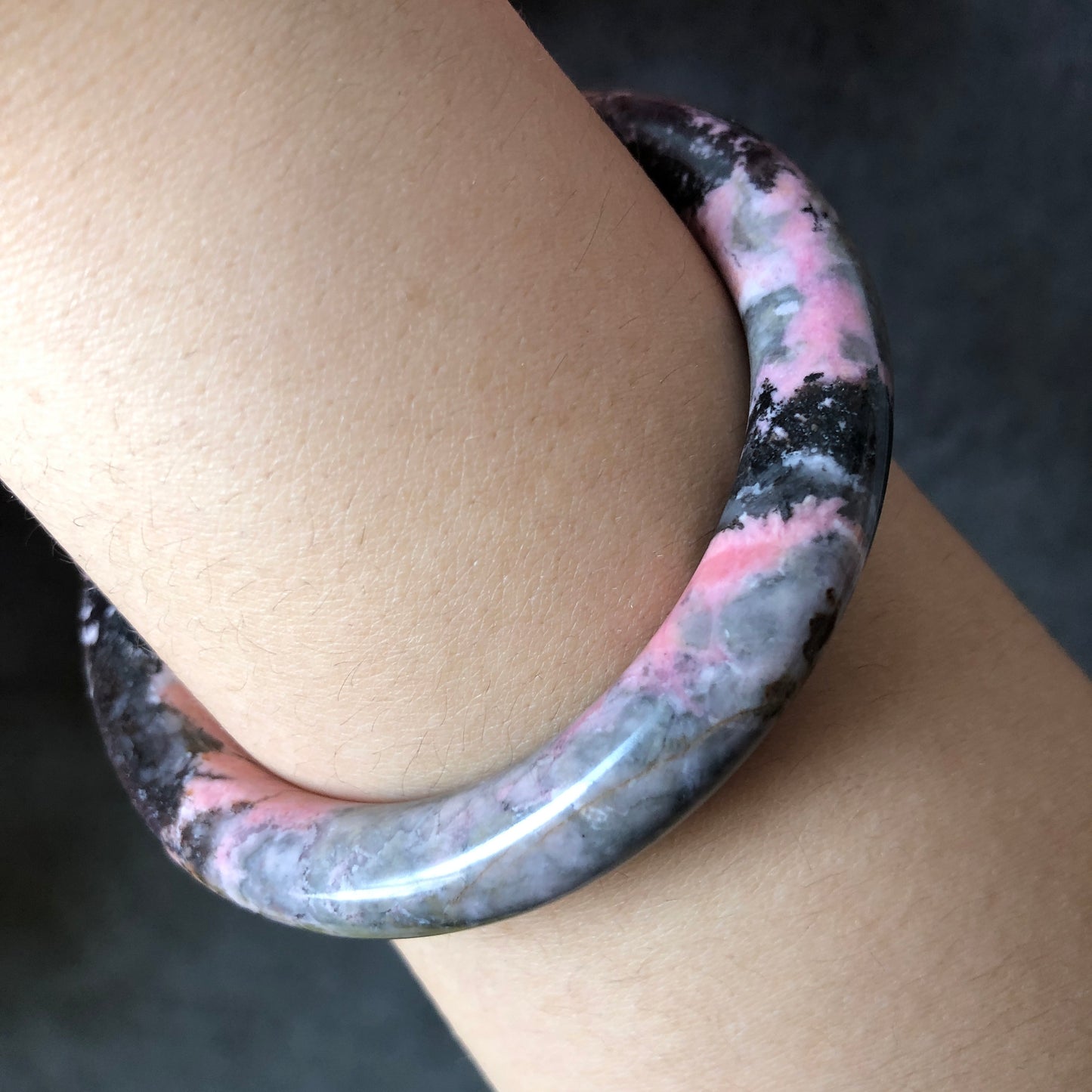 54.6mm Natural Rhodonite Stone Bangle Bracelet | Punk It! | Blue with Black Ink | Bold & Playful Crystal Gemstone Bangle | Healing Stone