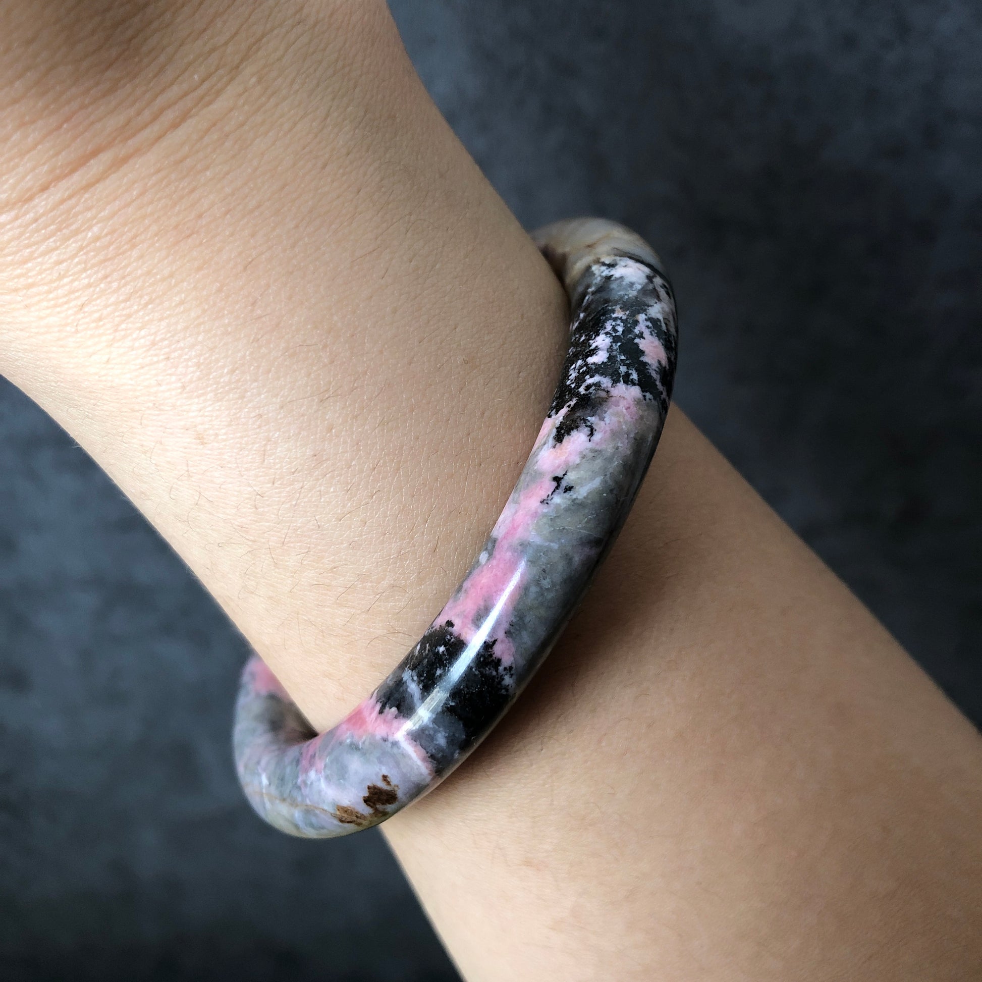 54.6mm Natural Rhodonite Stone Bangle Bracelet | Punk It! | Blue with Black Ink | Bold & Playful Crystal Gemstone Bangle | Healing Stone