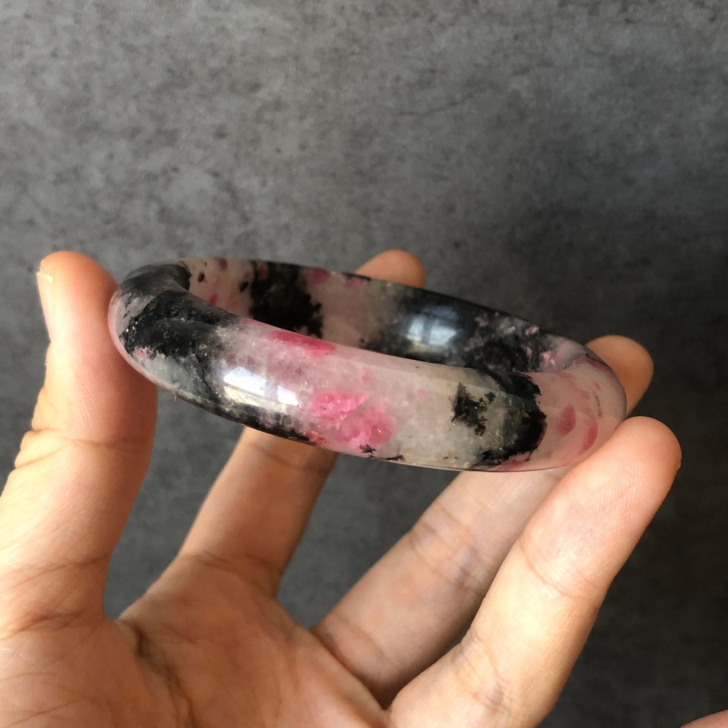 56.6mm Natural Rhodonite Stone Bangle | Milky Pink Plum Cherry Blossom Sakura Rain | Chinese Painting Danqing | Healing Crystal Bracelet