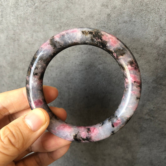 56.7mm Premium Natural Icy Rhodonite Bangle | Two-Faced |Cherry Blossom | Milky Sakura Rain | Danqing | Plum Blossom | Crystal Bangle