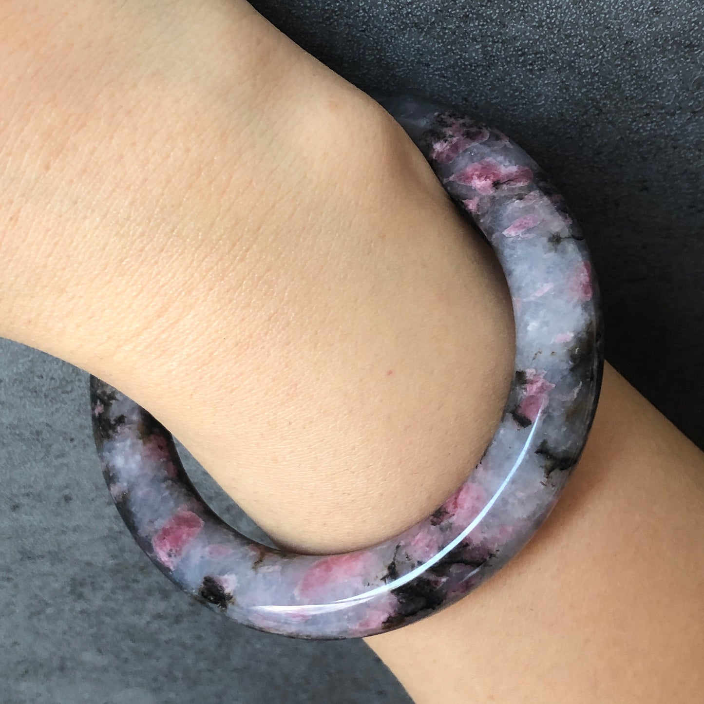 56.7mm Premium Natural Icy Rhodonite Bangle | Two-Faced |Cherry Blossom | Milky Sakura Rain | Danqing | Plum Blossom | Crystal Bangle