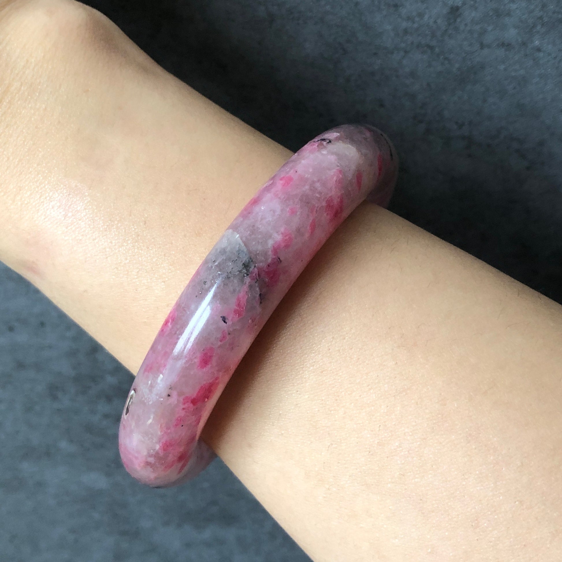 54.8mm Natural Rhodonite Stone Bangle Bracelet | Cherry Plum Blossom Sakura Rain | Chinese Danqing | Crystal Gemstone Bangle Gift for her