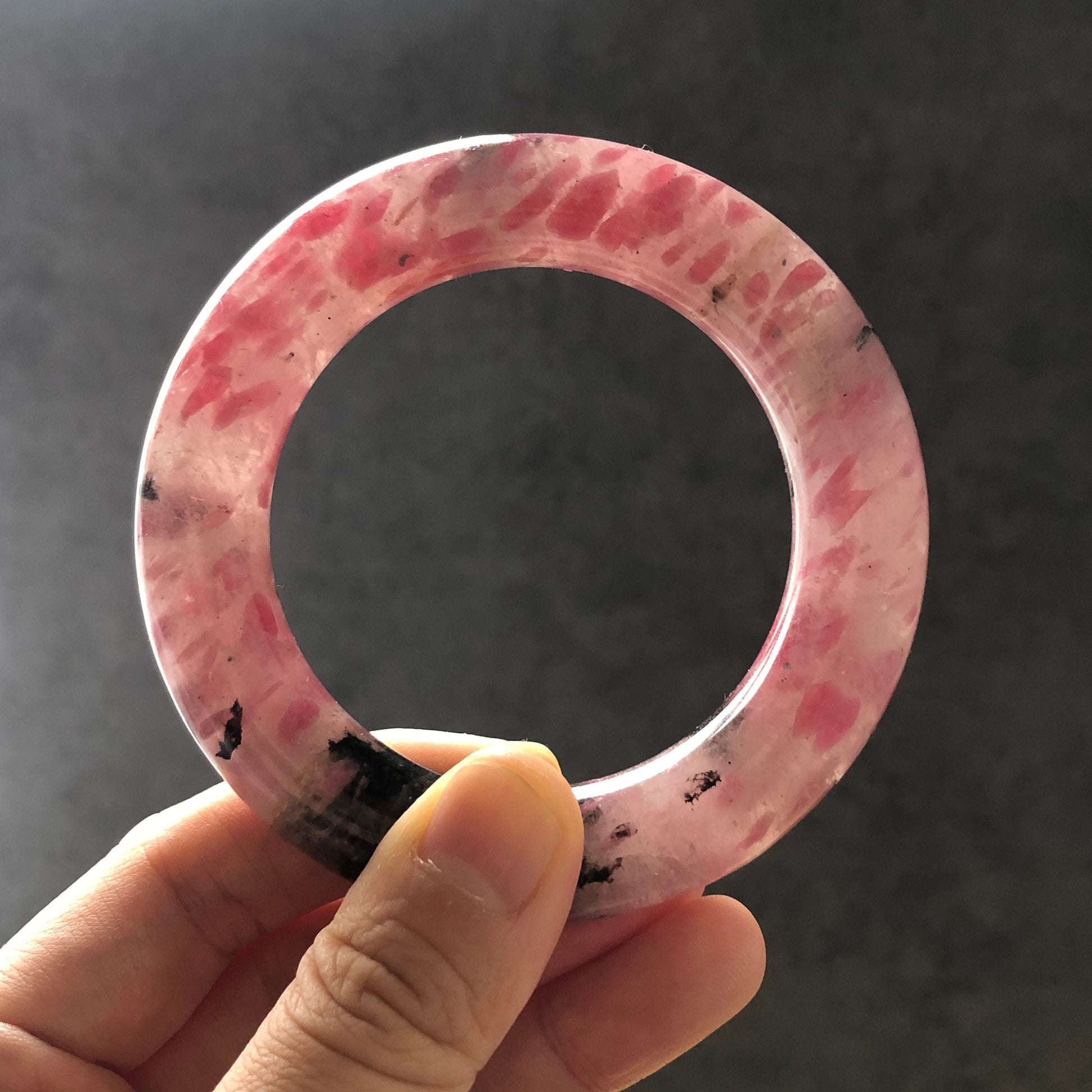 54.8mm Natural Rhodonite Stone Bangle Bracelet | Cherry Plum Blossom Sakura Rain | Chinese Danqing | Crystal Gemstone Bangle Gift for her