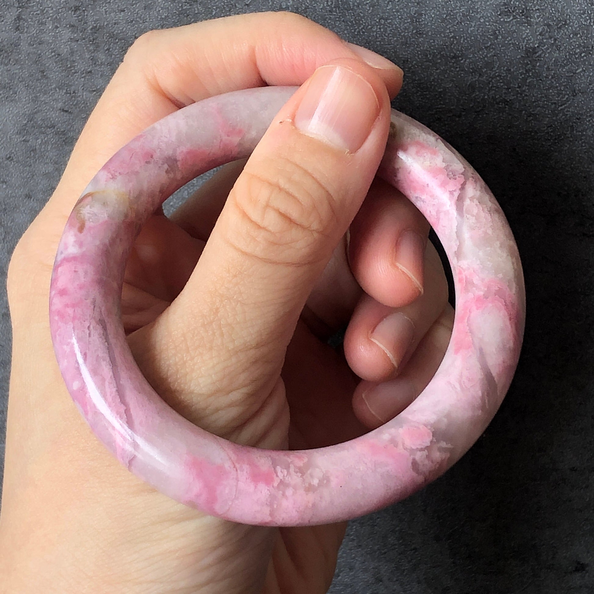 53.4mm High quality natural Rhodonite Bangle Bracelet| First Sakura | Cherry Blossom| Icy Pink | Romantic & Tender | Crystal Bangle