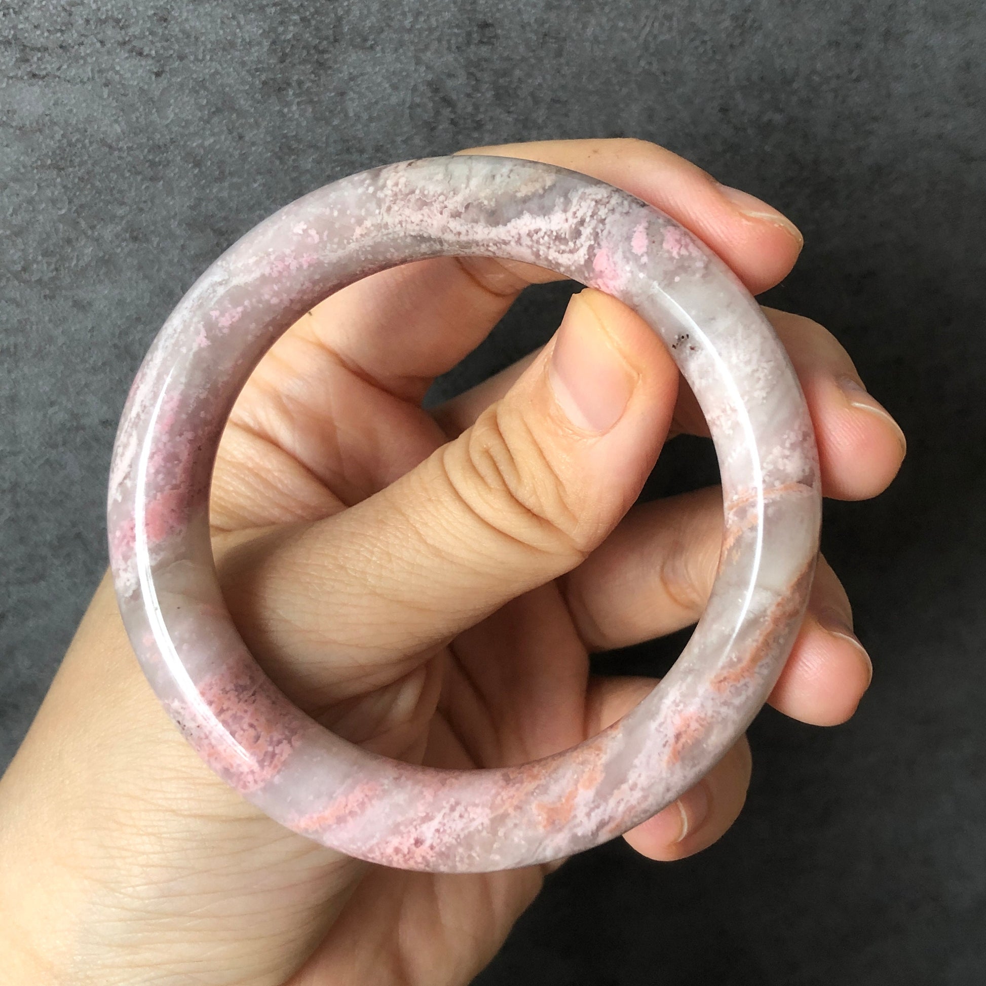 51.8mm High quality Natural Rhodonite Stone Bangle Bracelet | Pink Lace | Sakura Rain | Crystal Gemstone Bangle | Healing Stone Gift for Her