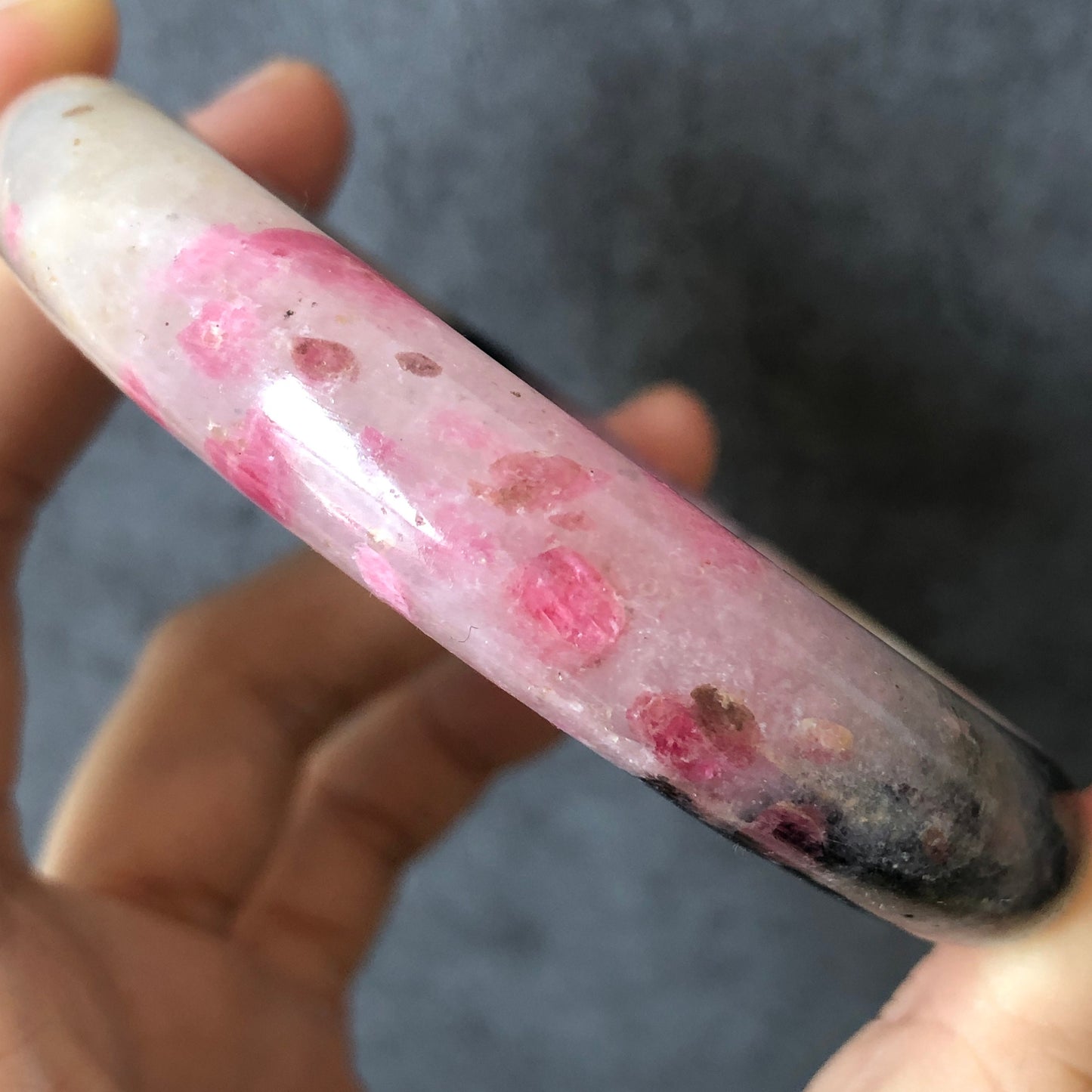 55.8mm Natural Icy Rhodonite Stone Bangle Bracelet | The Sunset | Milky Pink & Yellow Cherry Blossom Sakura Rain | Chinese Danqing Painting