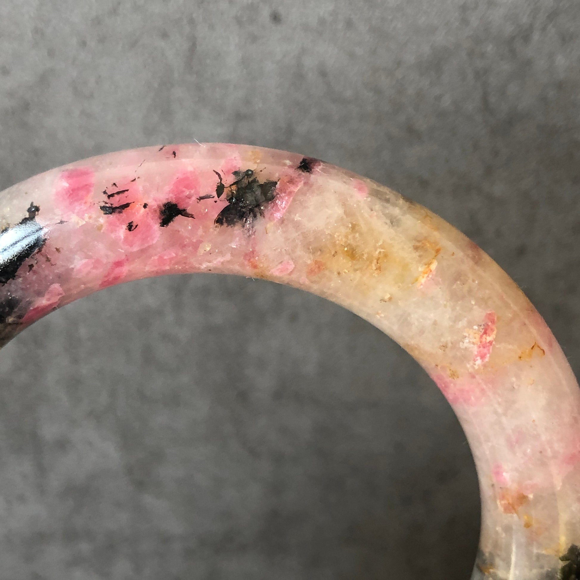 55.8mm Natural Icy Rhodonite Stone Bangle Bracelet | The Sunset | Milky Pink & Yellow Cherry Blossom Sakura Rain | Chinese Danqing Painting