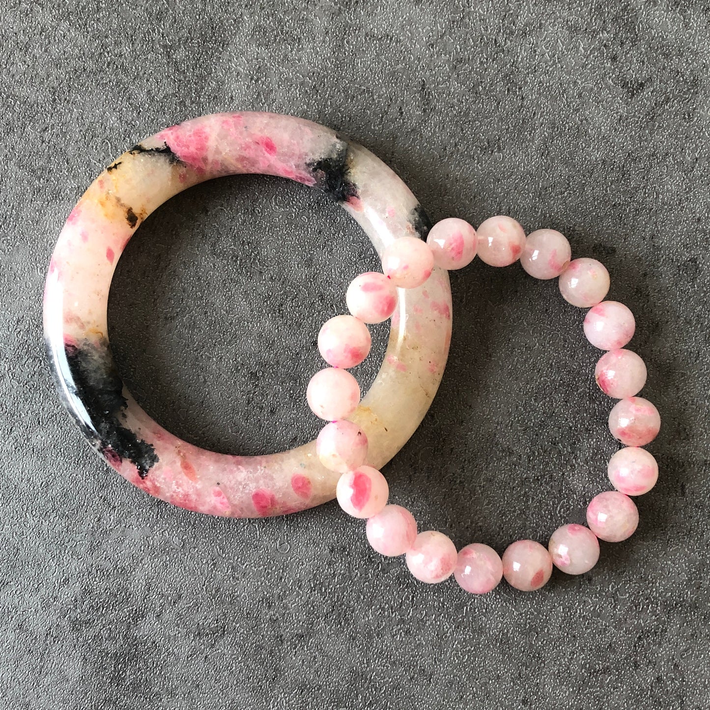 55.8mm Natural Icy Rhodonite Stone Bangle Bracelet | The Sunset | Milky Pink & Yellow Cherry Blossom Sakura Rain | Chinese Danqing Painting