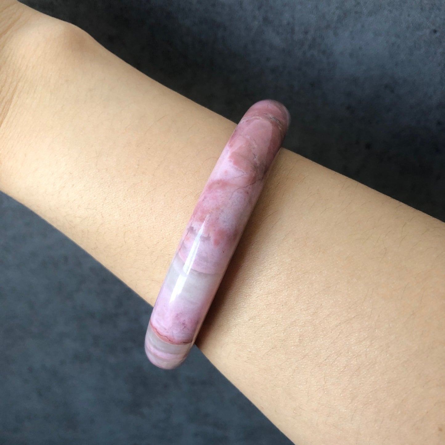 56.6mm Natural Rhodonite Stone Bangle Bracelet | Glim of light at dawn | Baby Pink Gold | White Pink Crystal Gemstone Bangle Healing Stone, raw stone bangle, pink stone bracelet, pink gemstone gift for her, vintage bangle, antique bangle, rhodonite