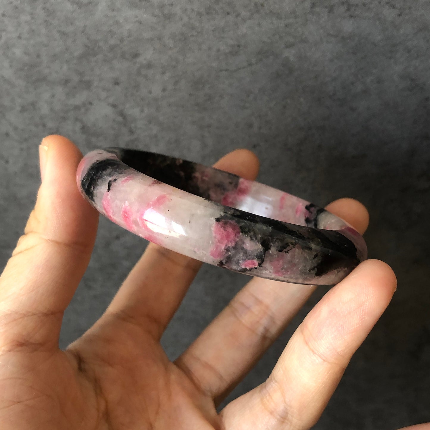 56.6mm Natural Rhodonite Stone Bangle | Milky Pink Plum Cherry Blossom Sakura Rain | Chinese Painting Danqing | Healing Crystal Bracelet