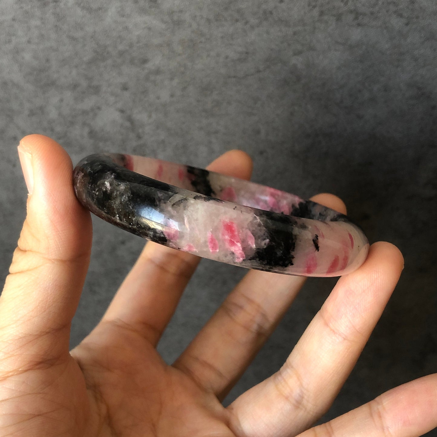 56.6mm Natural Rhodonite Stone Bangle | Milky Pink Plum Cherry Blossom Sakura Rain | Chinese Painting Danqing | Healing Crystal Bracelet