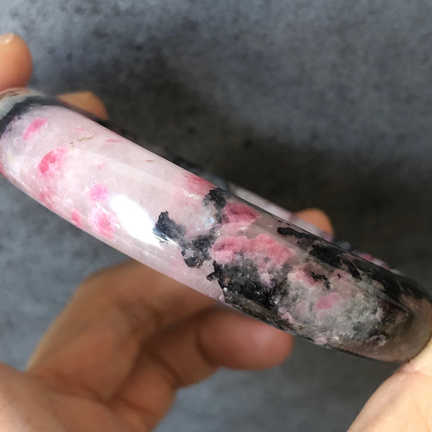 56.6mm Natural Rhodonite Stone Bangle | Milky Pink Plum Cherry Blossom Sakura Rain | Chinese Painting Danqing | Healing Crystal Bracelet